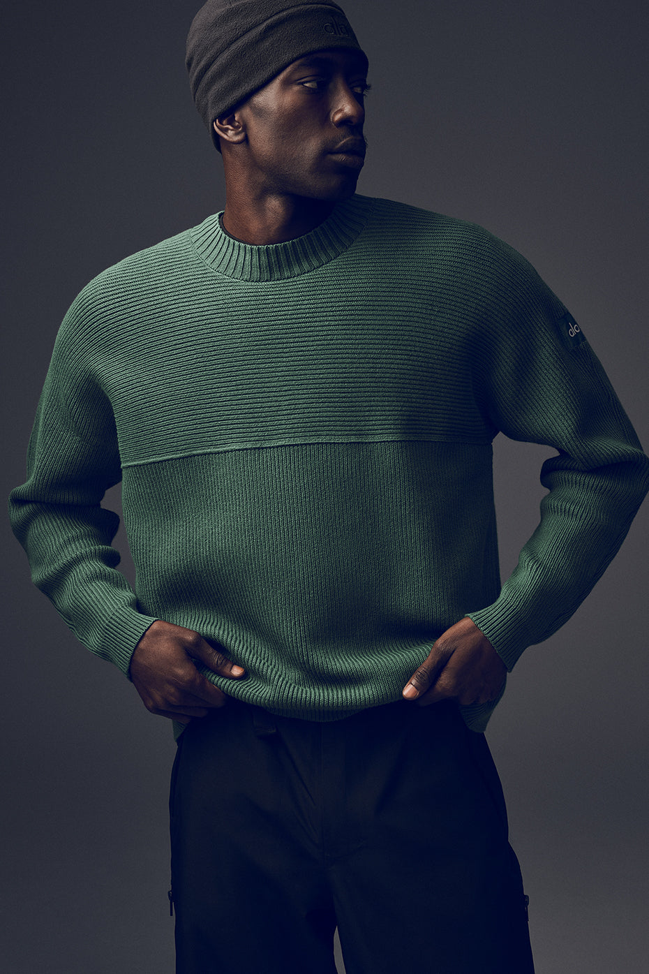 Domain Shift Rib Knit Sweater Crew - Clover Green image 1