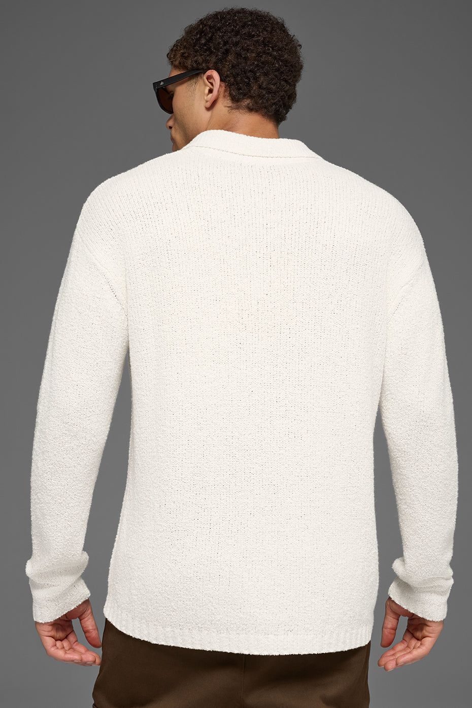 Textured Knit Long Sleeve Polo - Ivory image 3