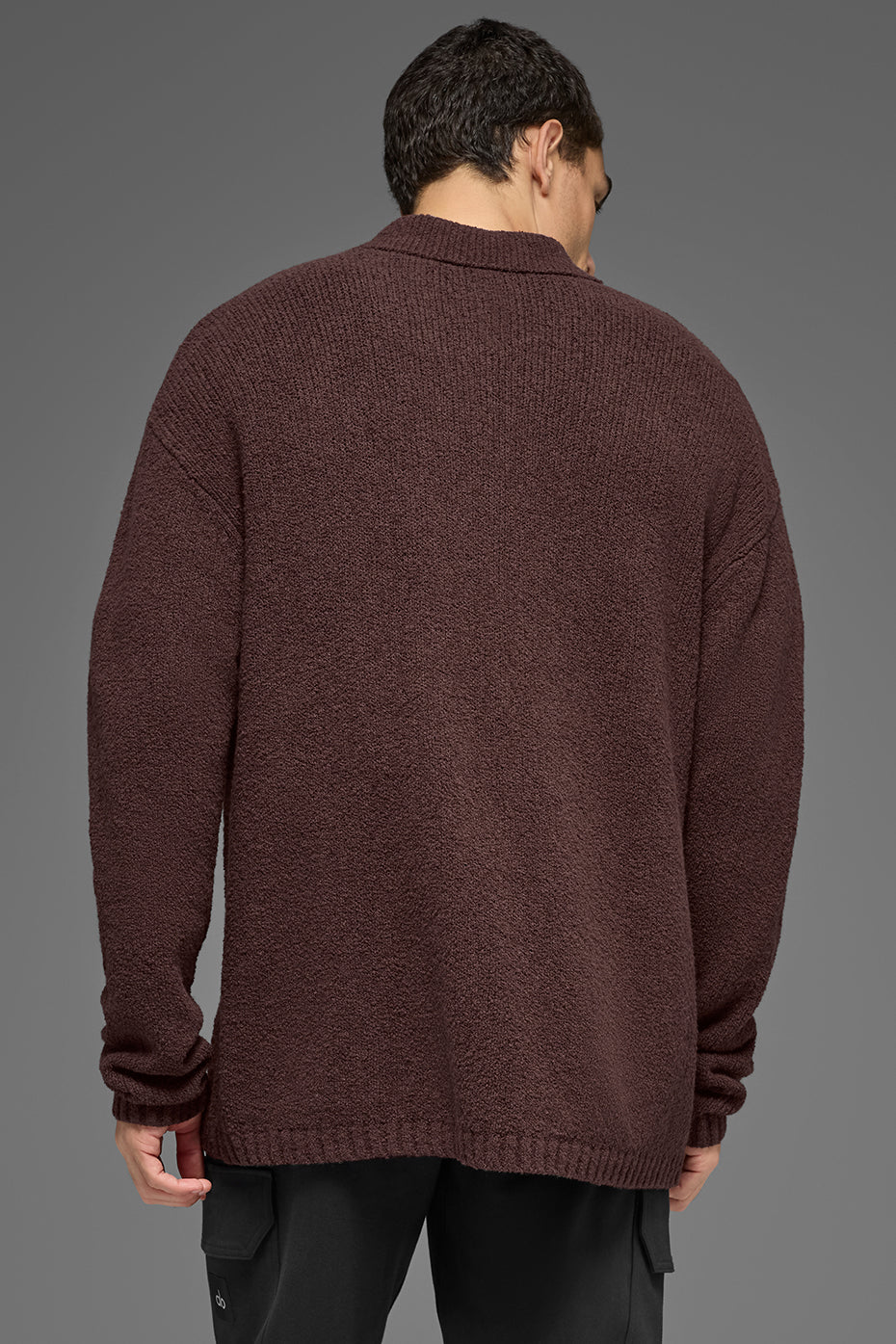 Textured Knit Long Sleeve Polo - Brownstone image 4