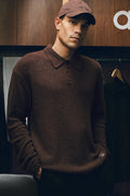 Textured Knit Long Sleeve Polo - Brownstone image 1