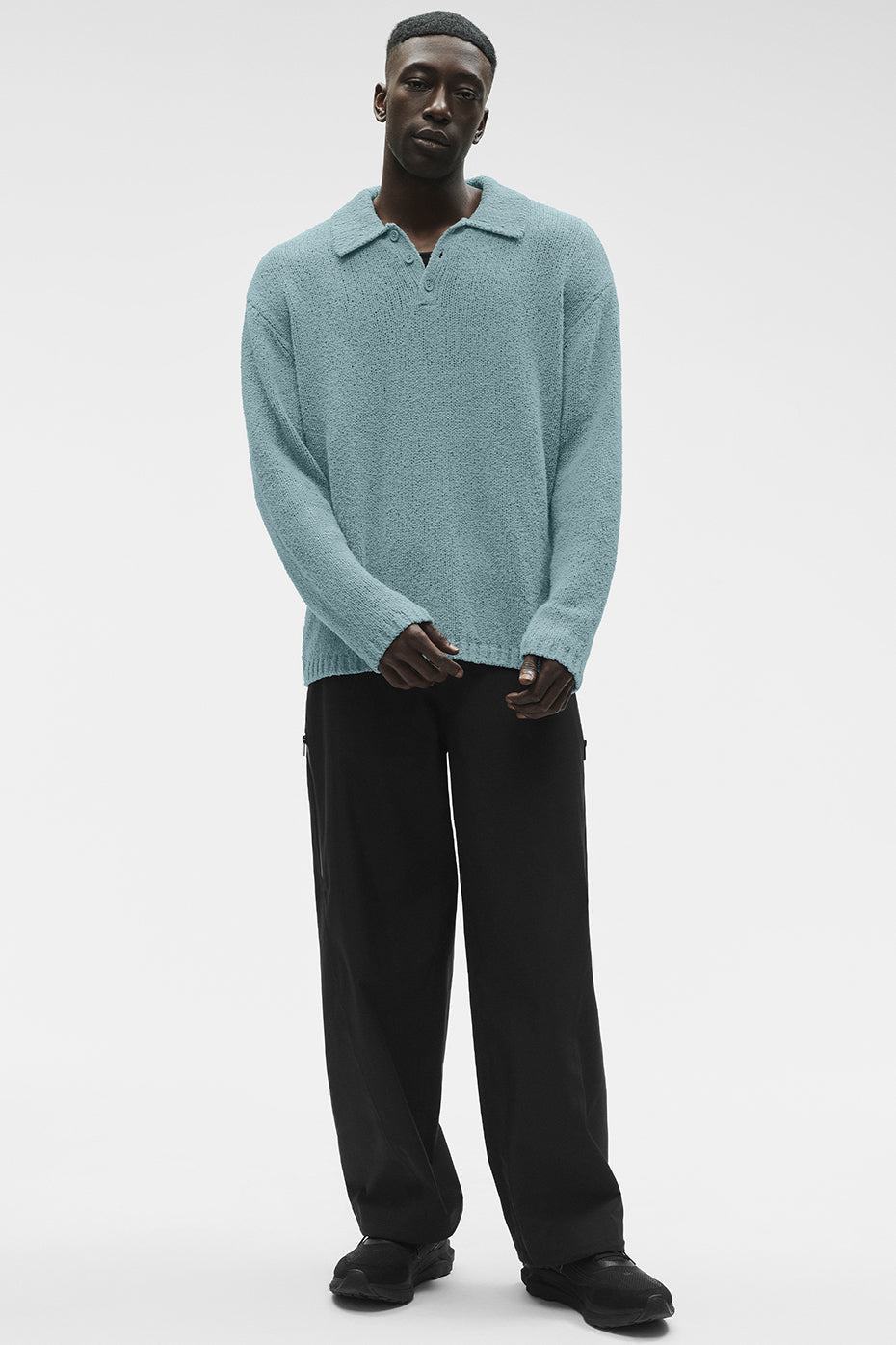 Textured Knit Long Sleeve Polo - Desert Sage image 5