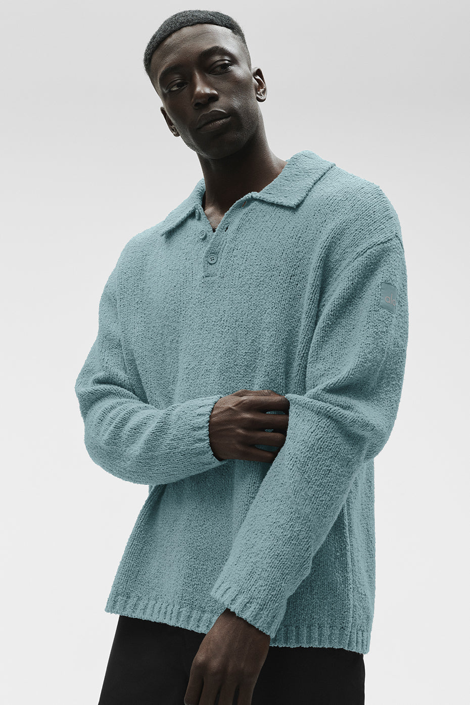 Textured Knit Long Sleeve Polo - Desert Sage image 3