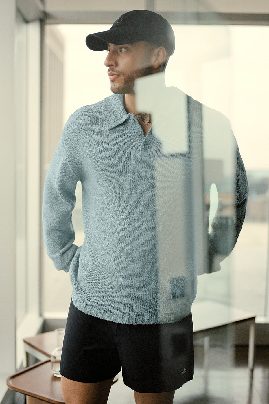 Textured Knit Long Sleeve Polo - Desert Sage image 1