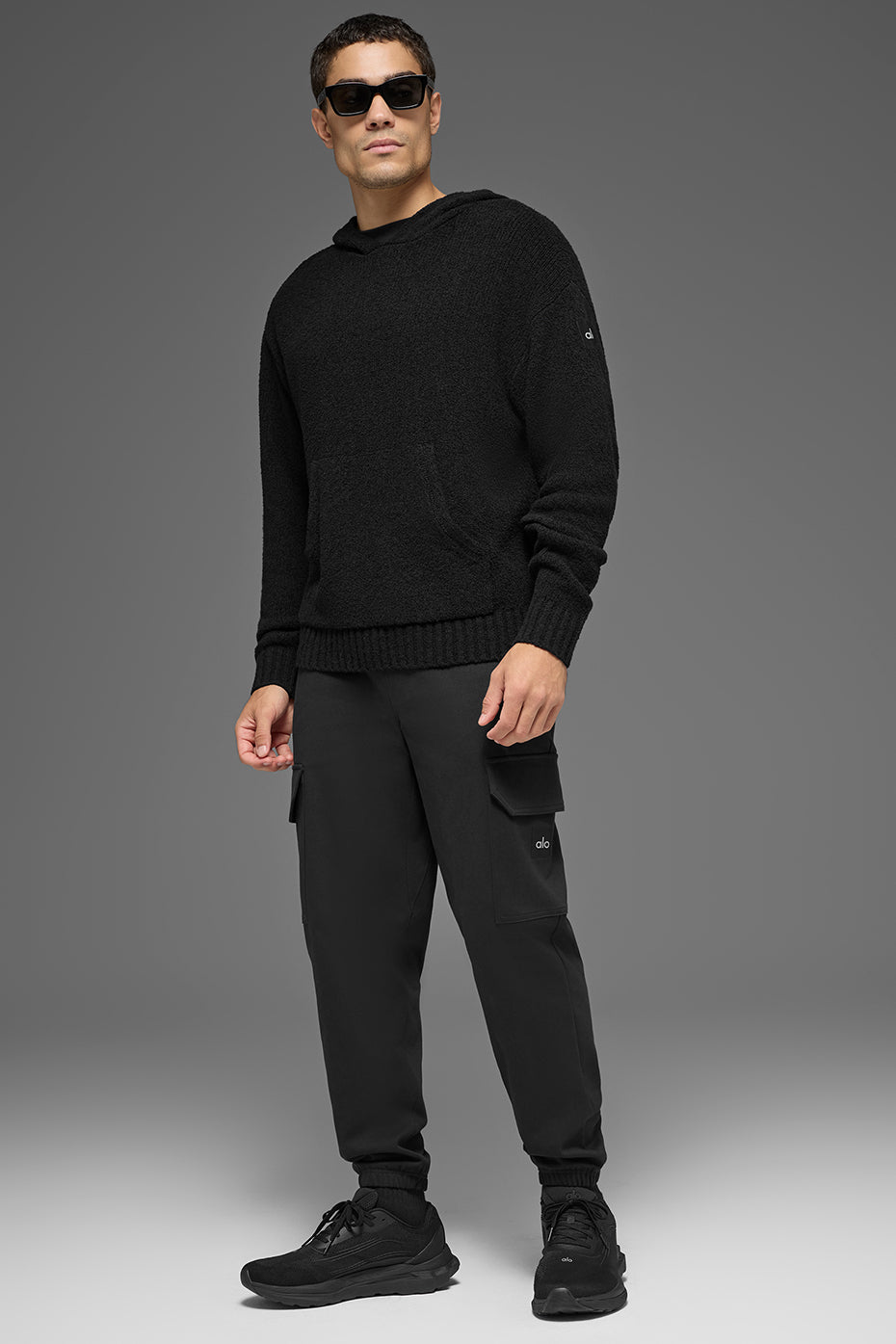 Textured Knit Hoodie - Black image 4