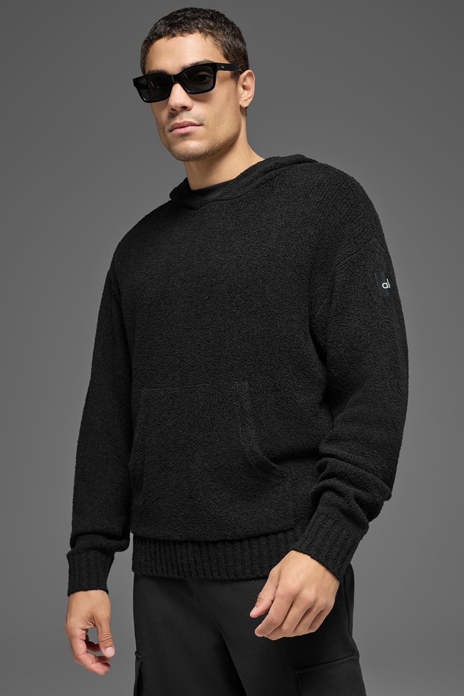 Textured Knit Hoodie - Black image 1