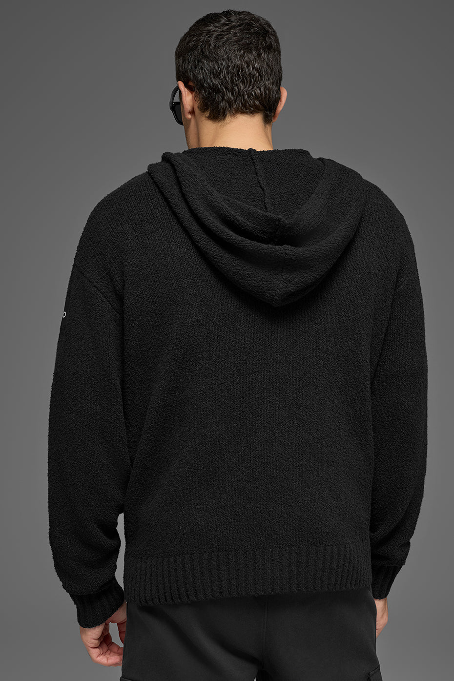 Textured Knit Hoodie - Black image 3