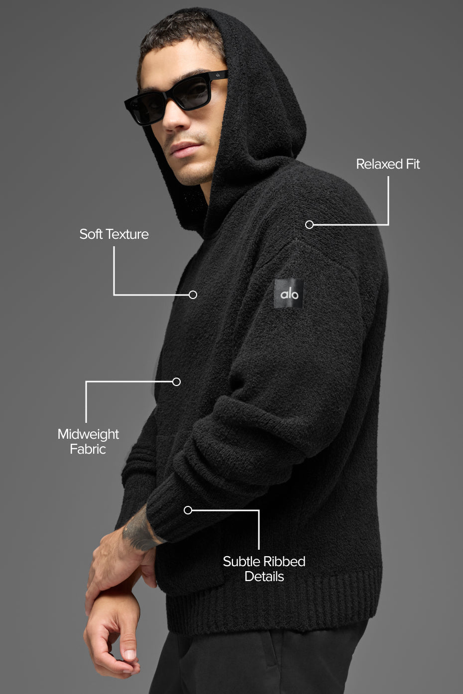 Textured Knit Hoodie - Black image 2