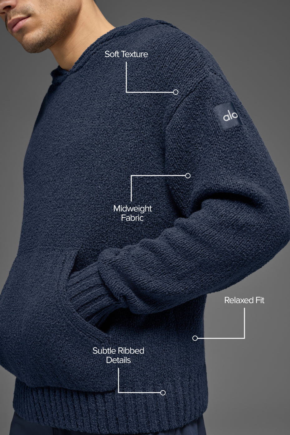 Textured Knit Hoodie - Navy image 2