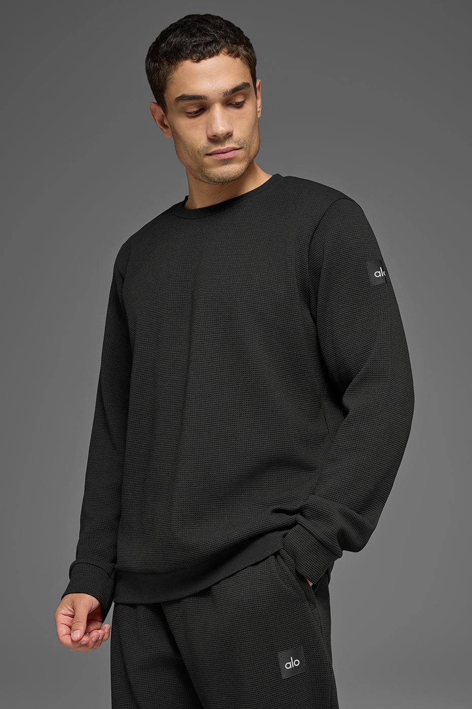 Waffle Lounge Long Sleeve Crew - Black image 4