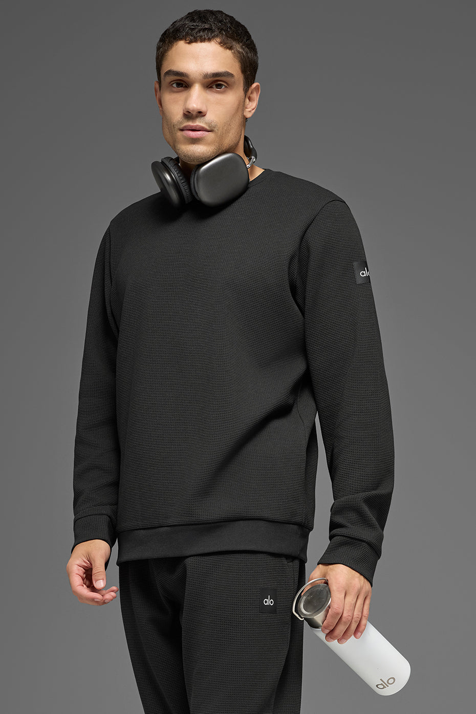 Waffle Lounge Long Sleeve Crew - Black image 3