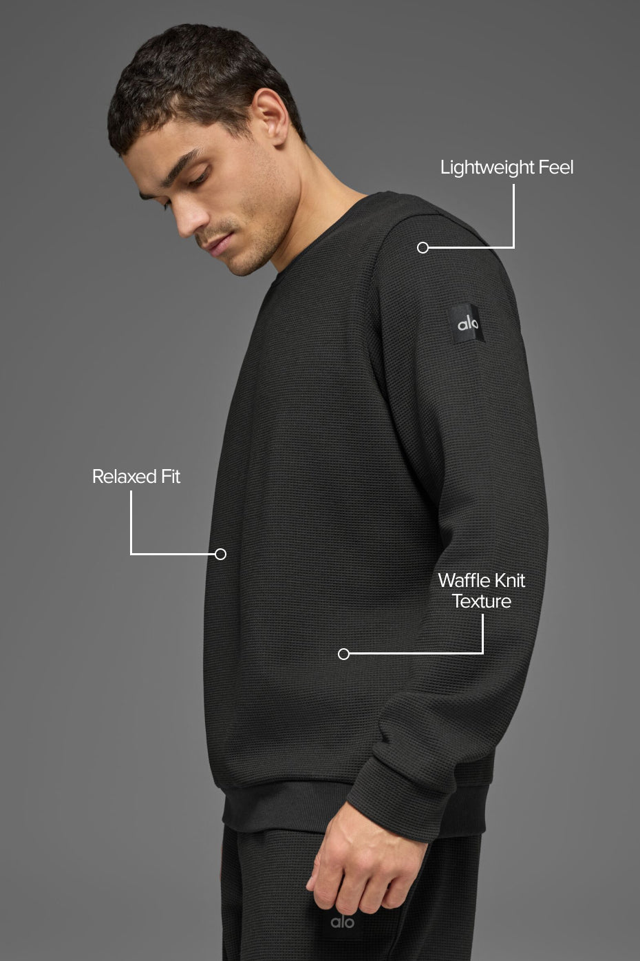 Waffle Lounge Long Sleeve Crew - Black image 2