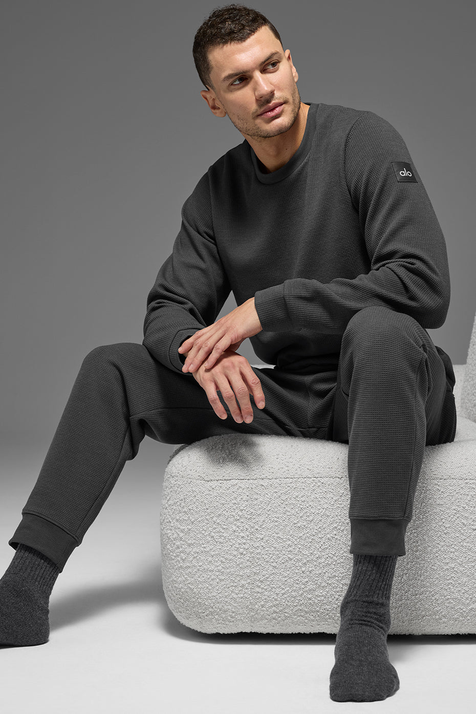 Waffle Lounge Long Sleeve Crew - Anthracite image 5