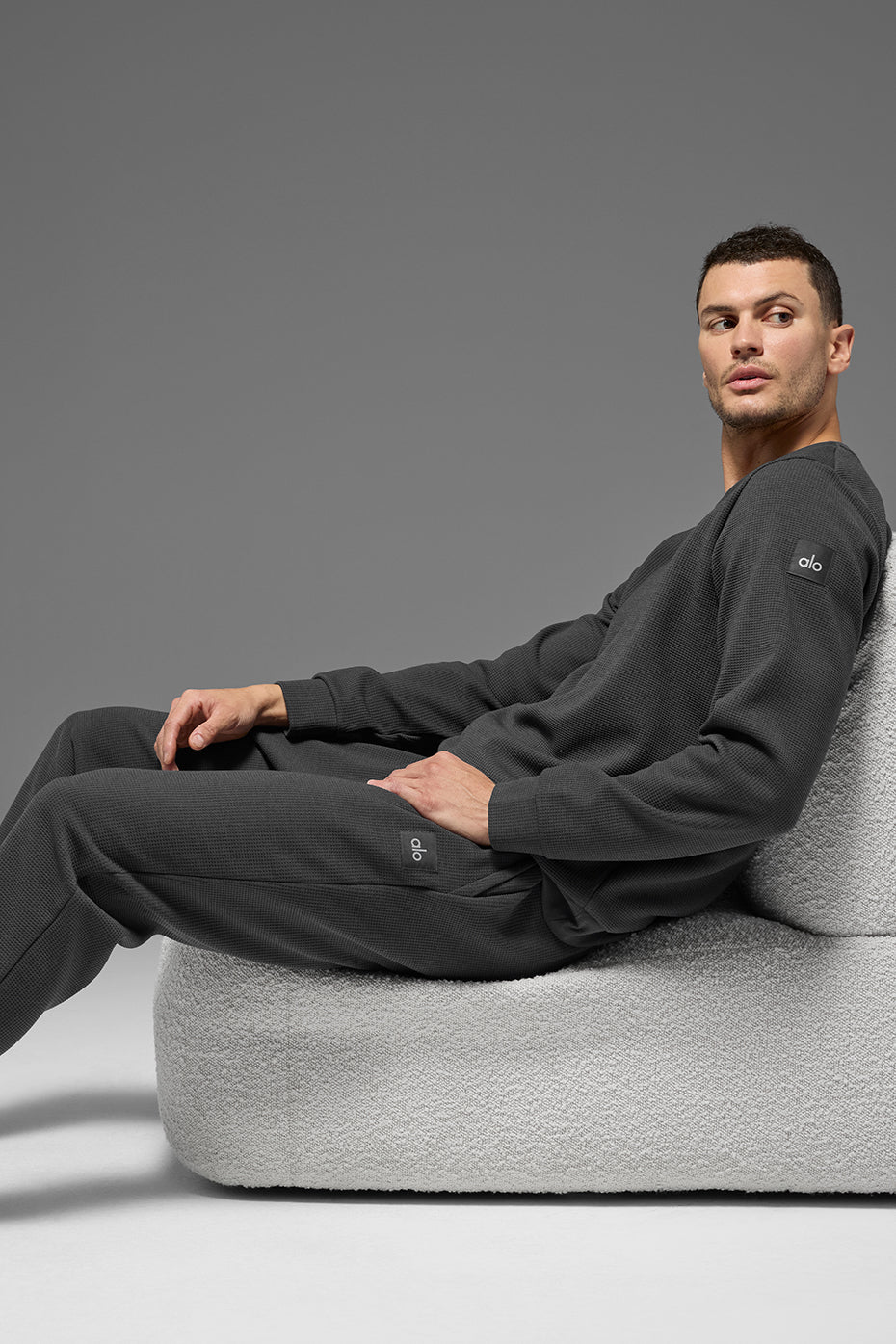 Waffle Lounge Long Sleeve Crew - Anthracite image 4