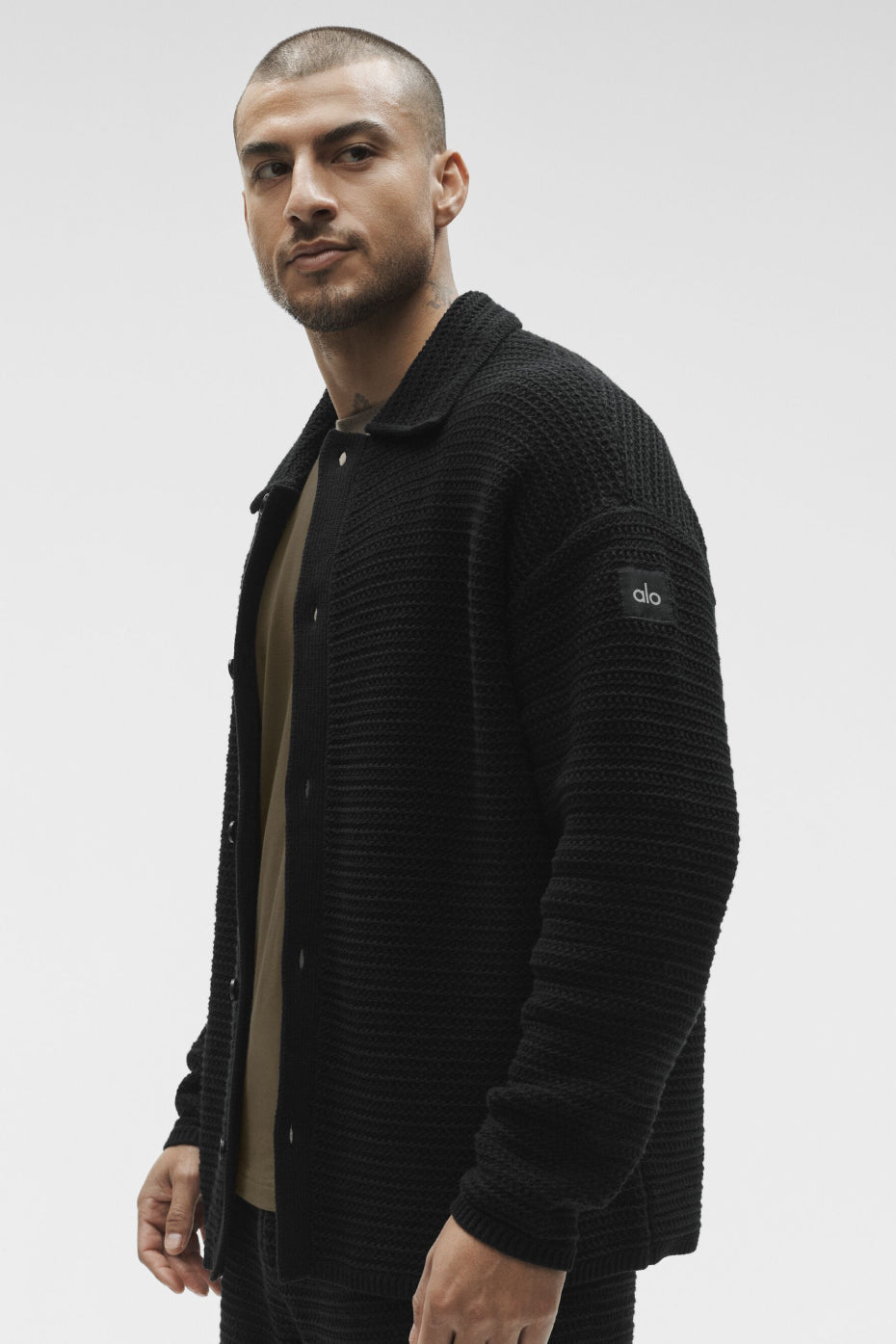 Shift Knit Button Up Long Sleeve - Black image 3