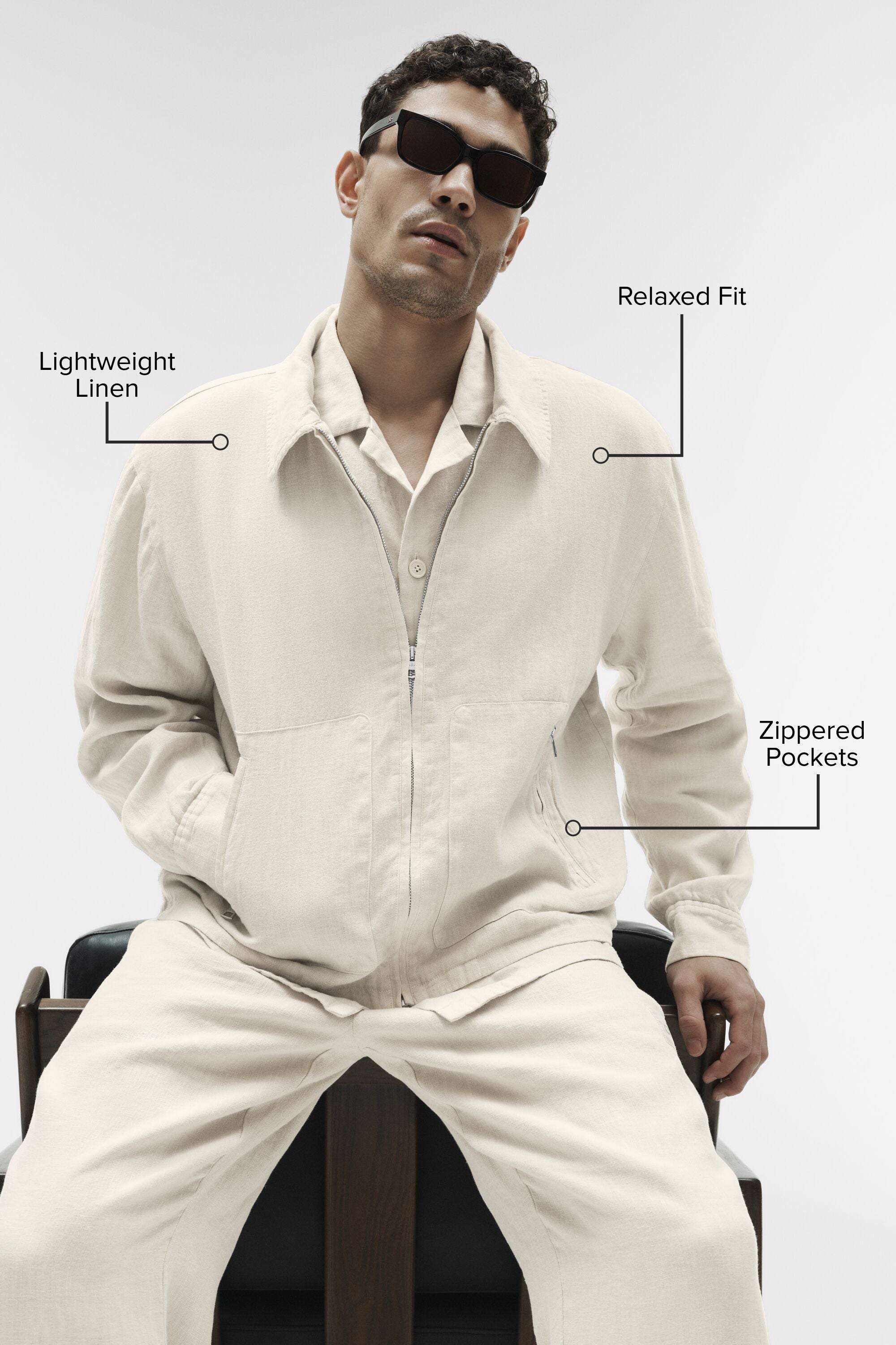 Linen Days Full Zip Jacket - Bone image 2