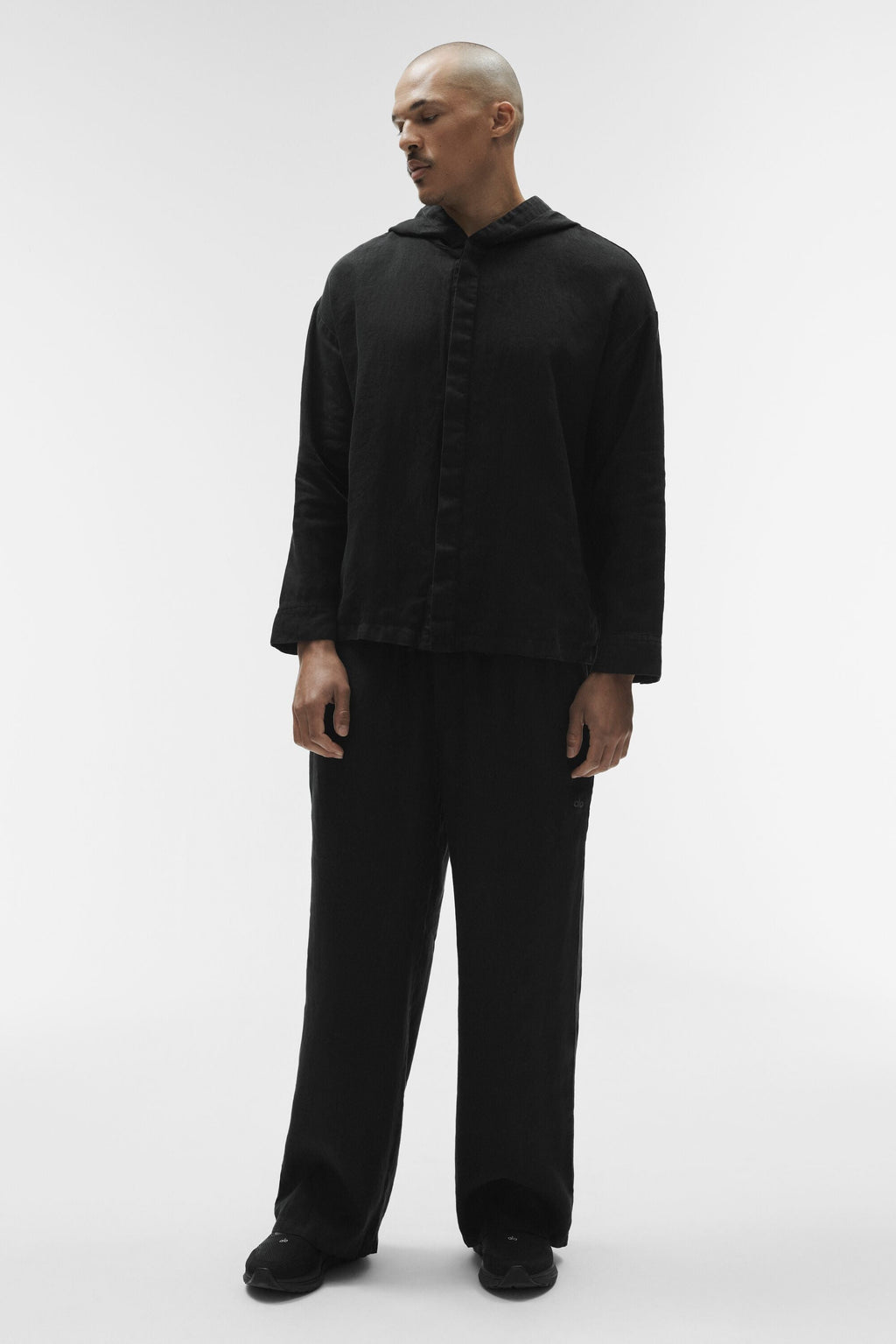 Linen Days Button Up Hoodie - Black image 6
