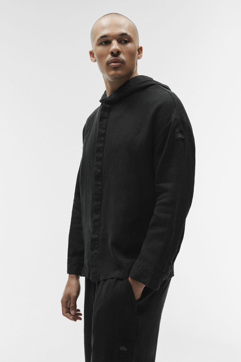 Linen Days Button Up Hoodie - Black image 3