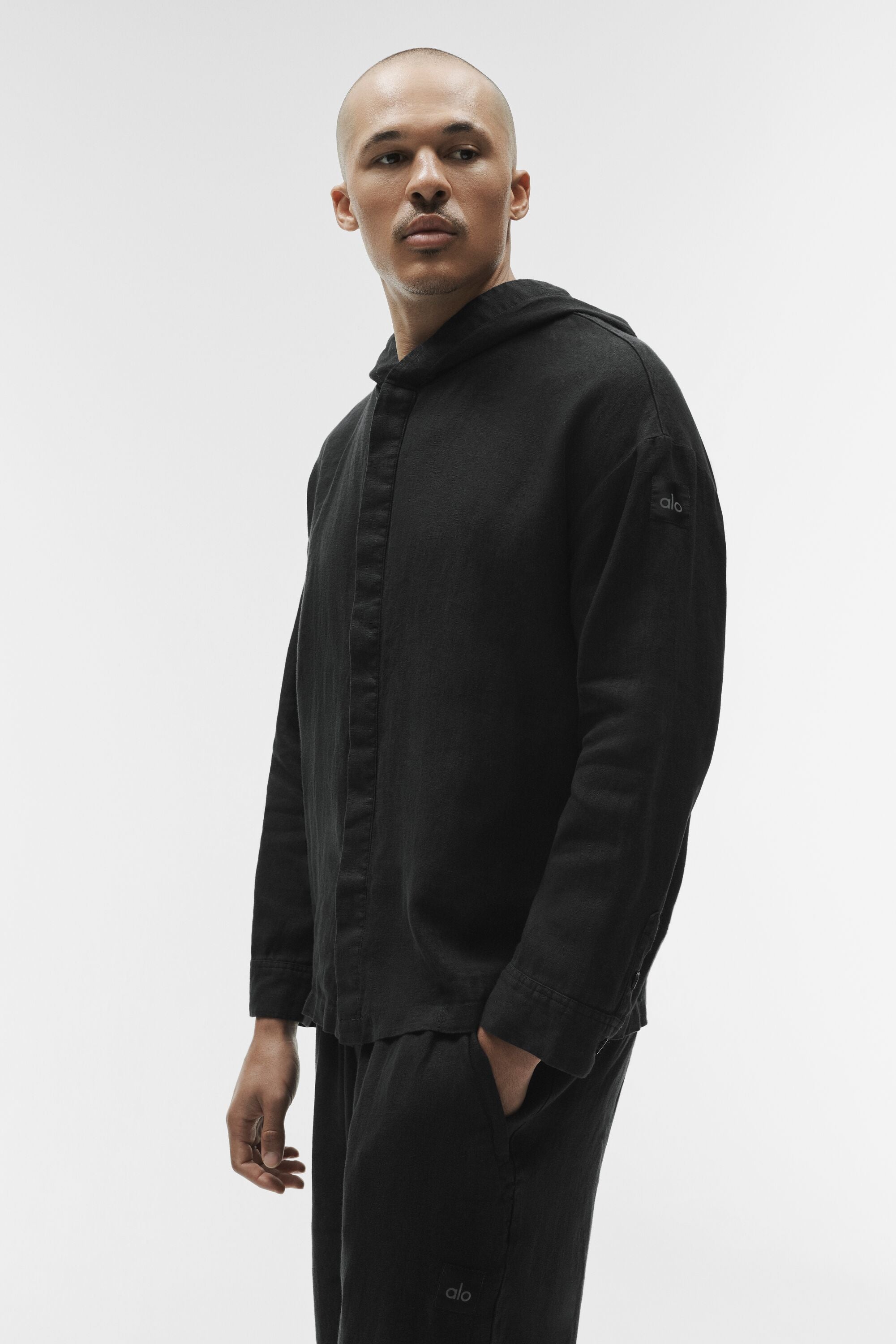 Linen Days Button Up Hoodie - Black image 3