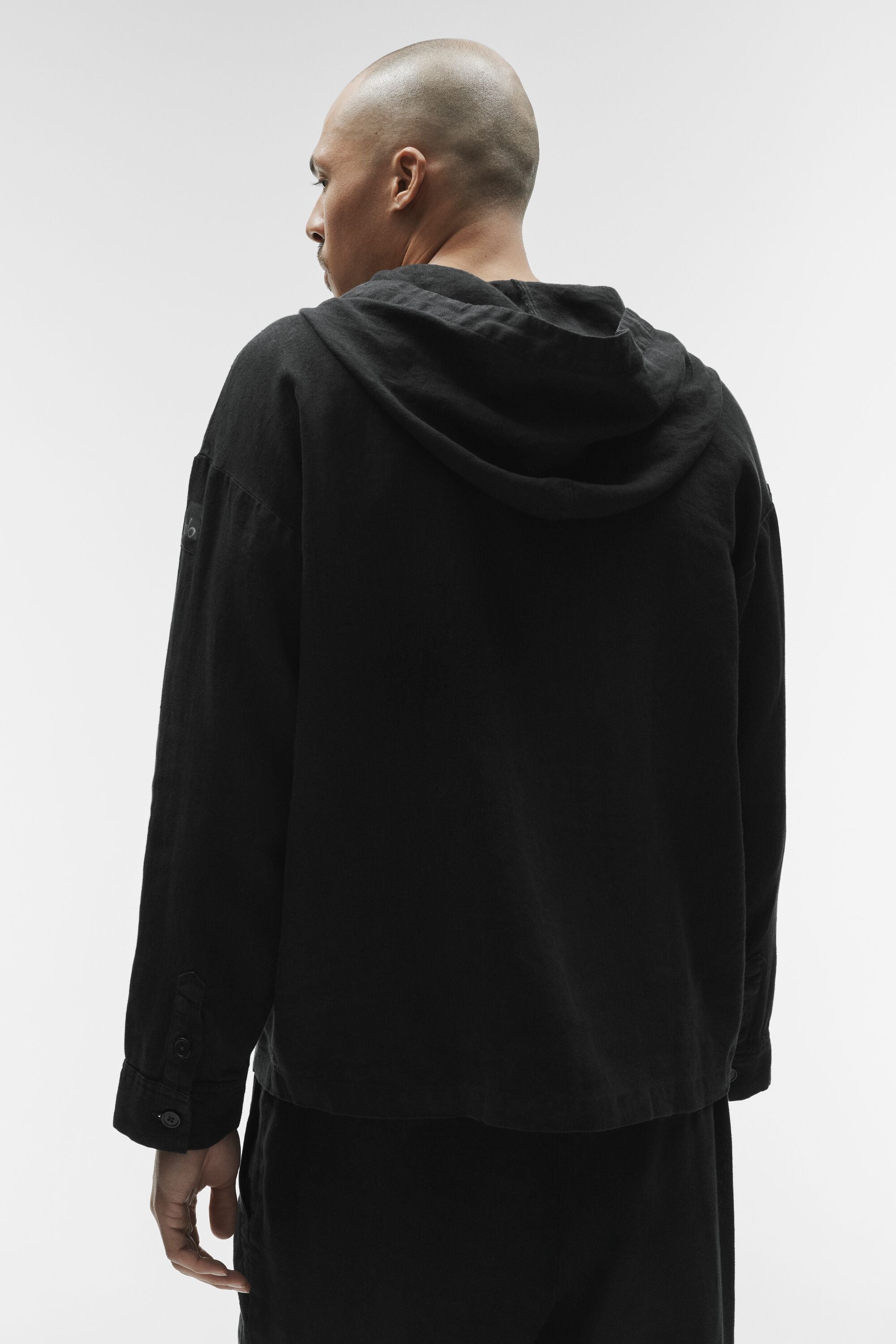 Linen Days Button Up Hoodie - Black image 4