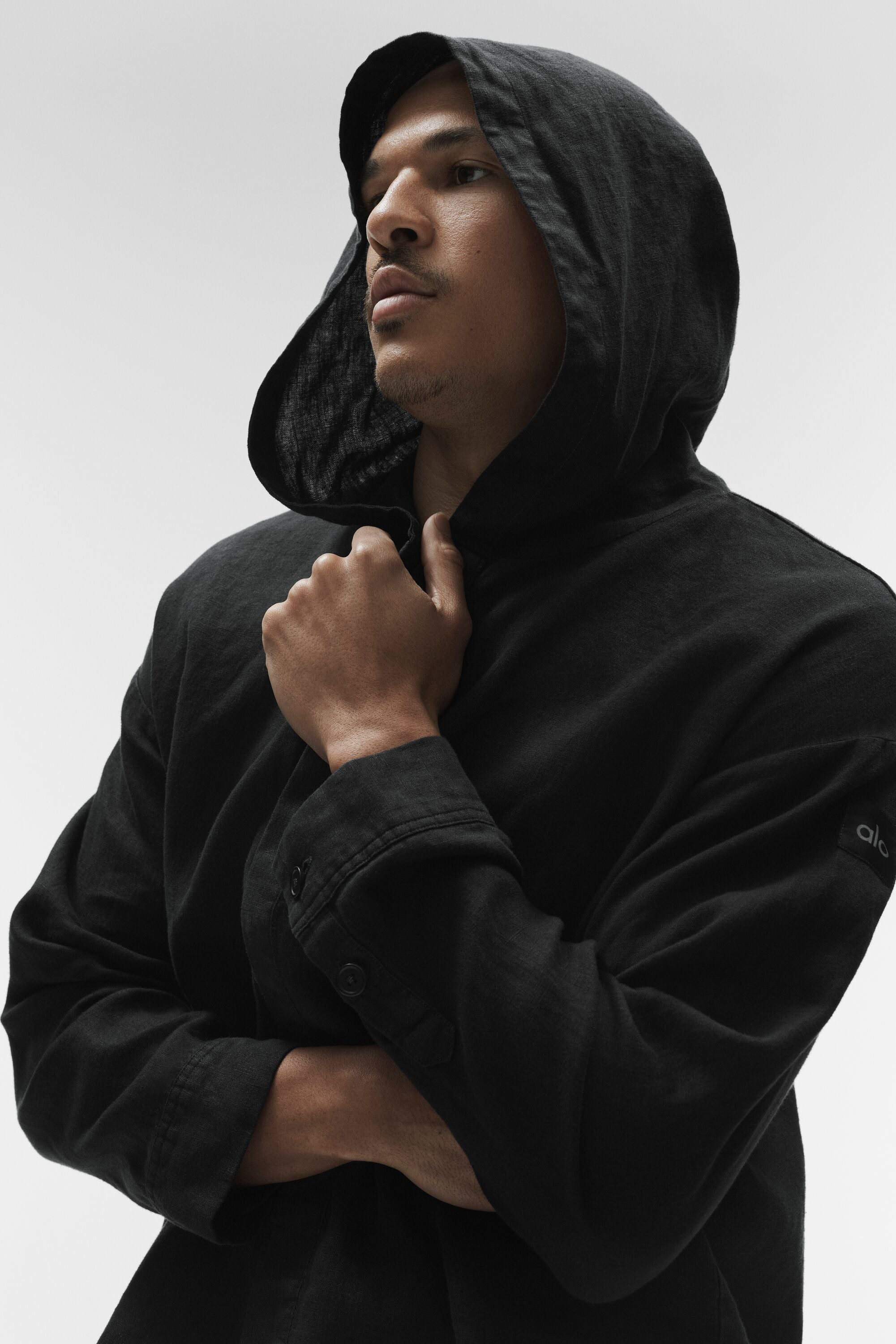 Linen Days Button Up Hoodie - Black image 5