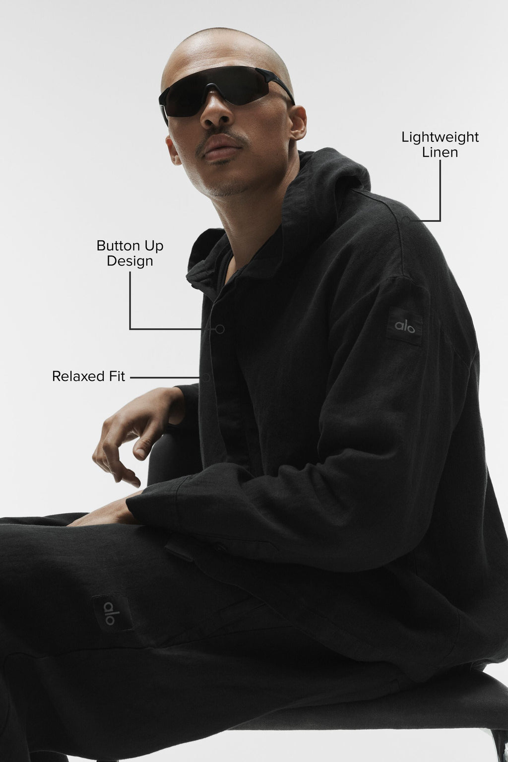 Linen Days Button Up Hoodie - Black image 2
