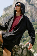 Linen Days Button Up Hoodie - Black image 1