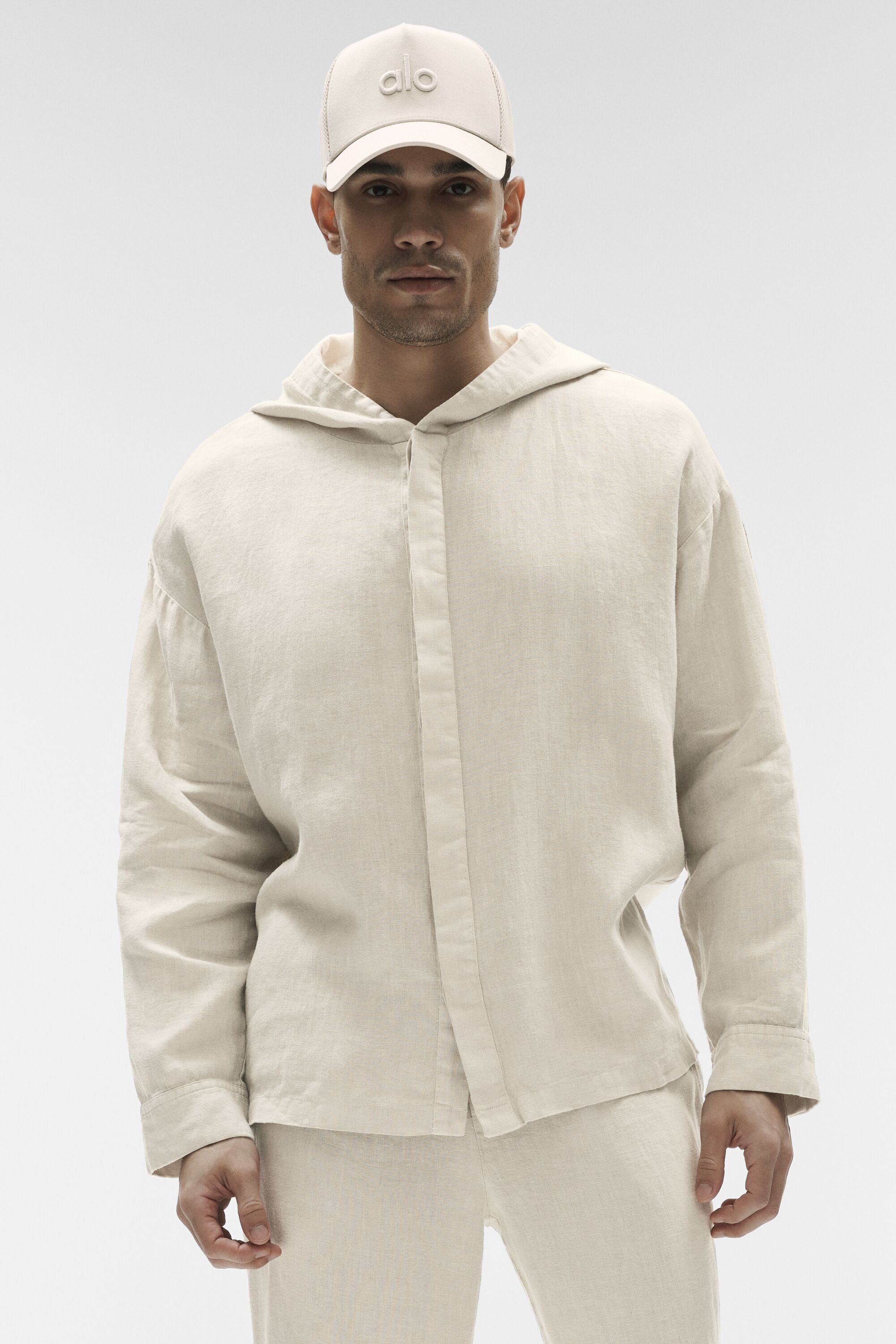 Linen Days Button Up Hoodie - Bone image 3