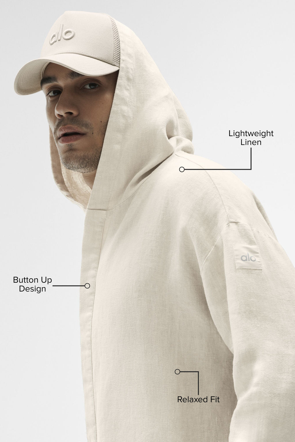 Linen Days Button Up Hoodie - Bone image 2
