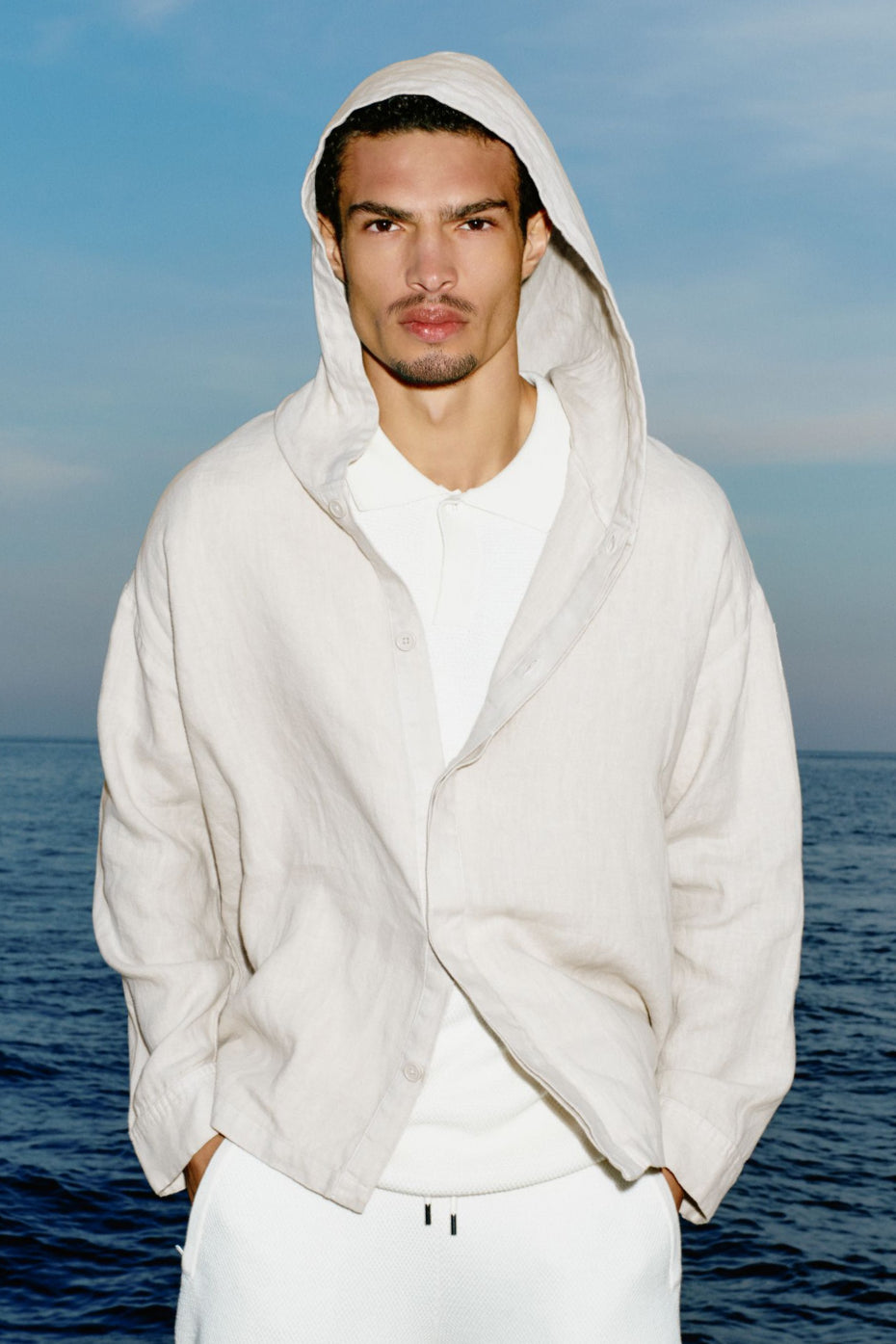 Linen Days Button Up Hoodie - Bone image 1