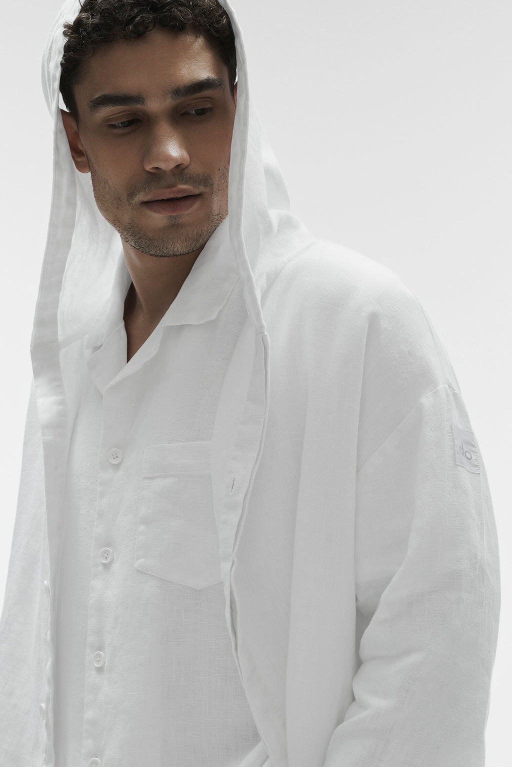 Linen Days Button Up Hoodie - White image 3