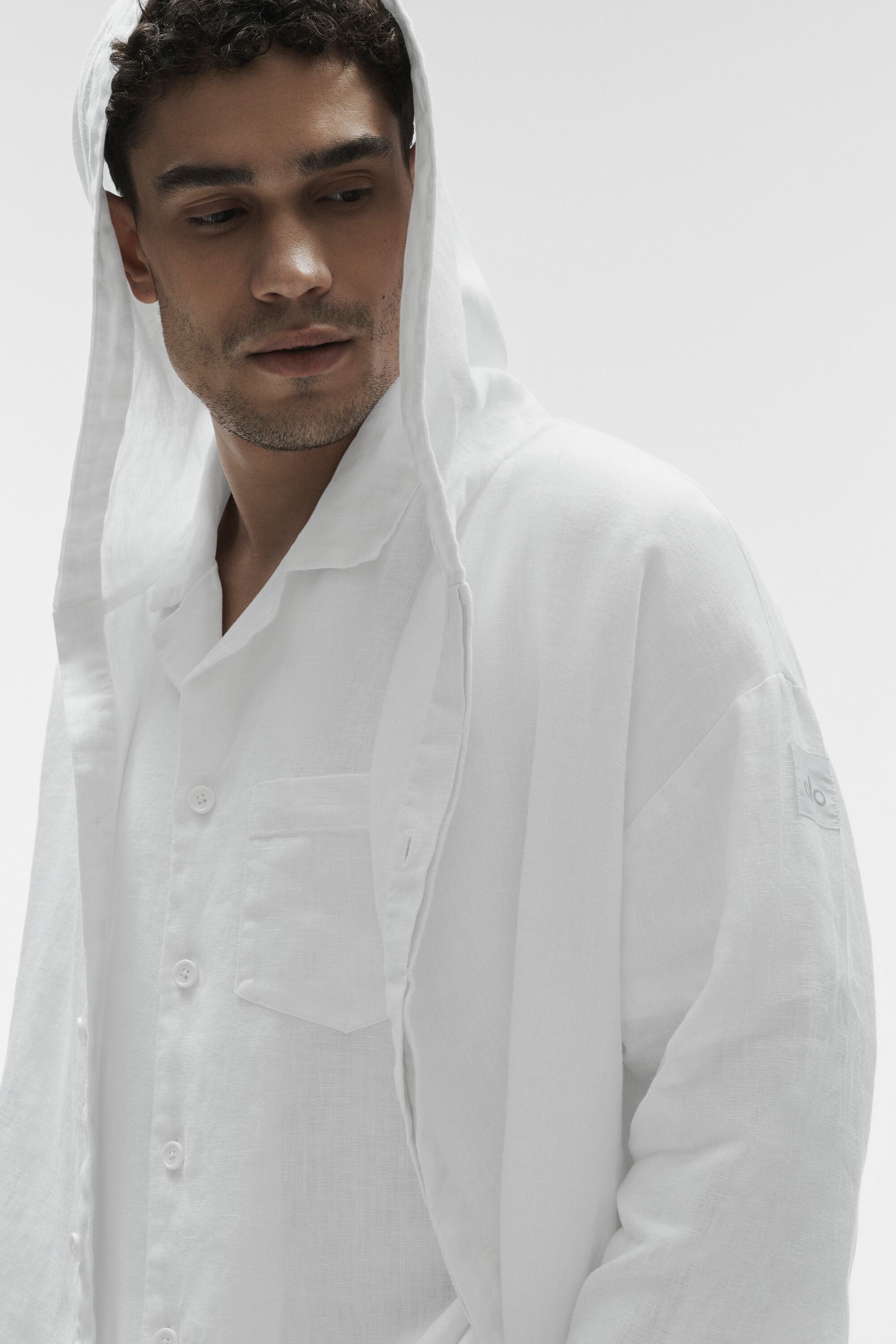 Linen Days Button Up Hoodie - White image 3