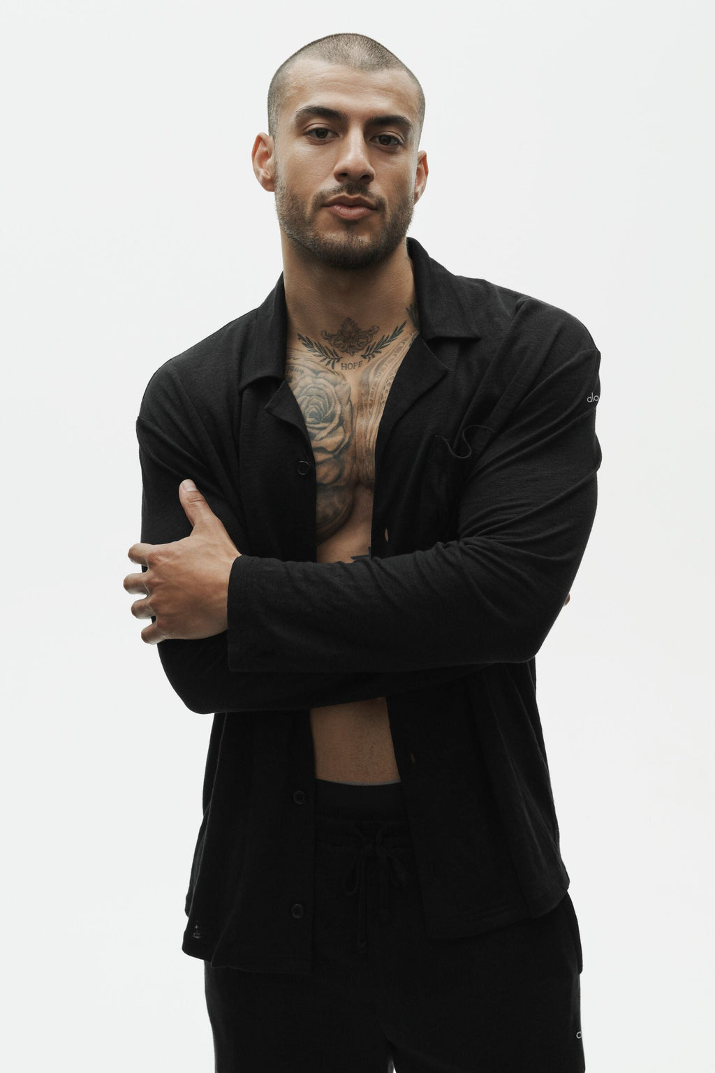 Linen Jersey Coastal Long Sleeve Button Up - Black image 3
