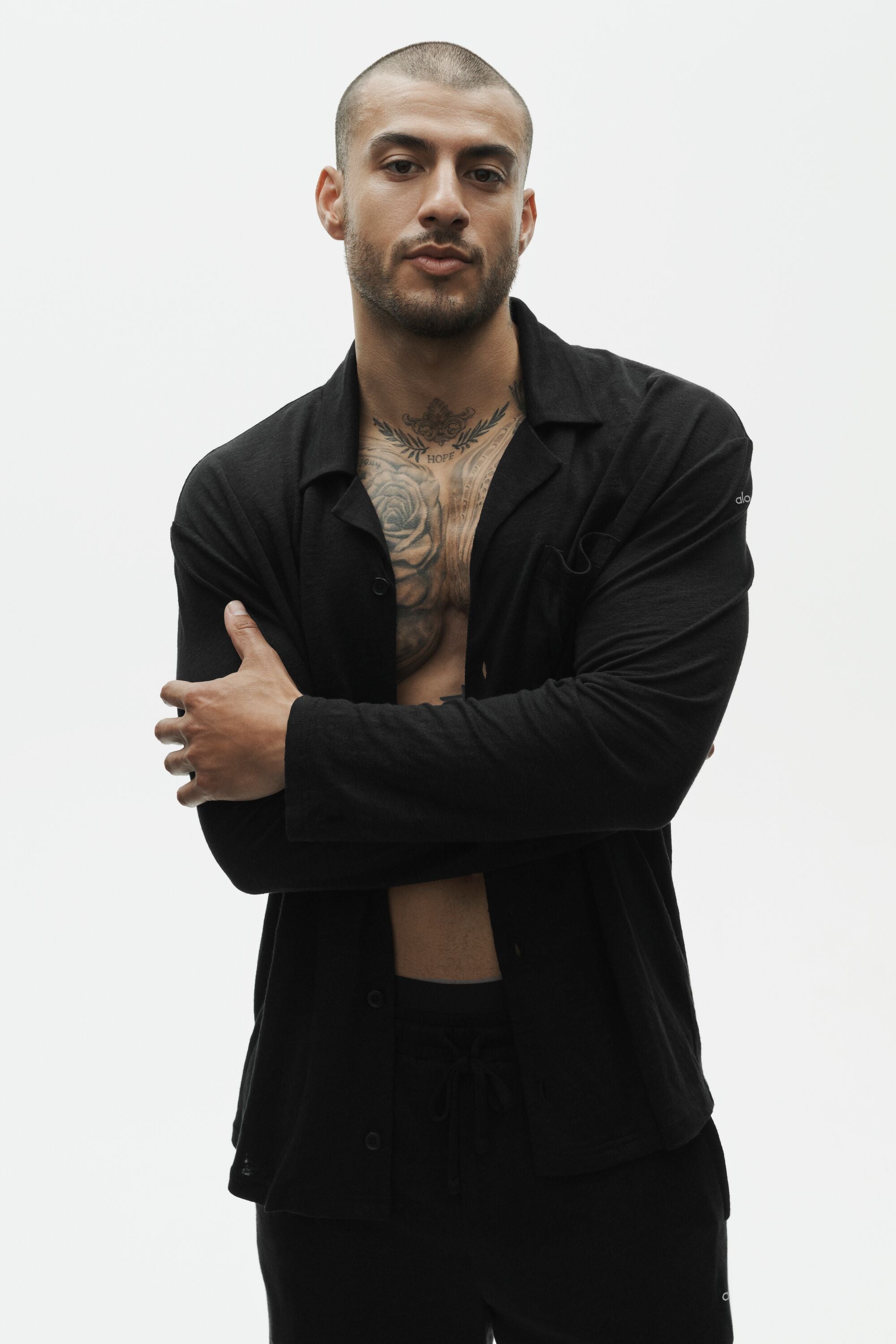 Linen Jersey Coastal Long Sleeve Button Up - Black image 3