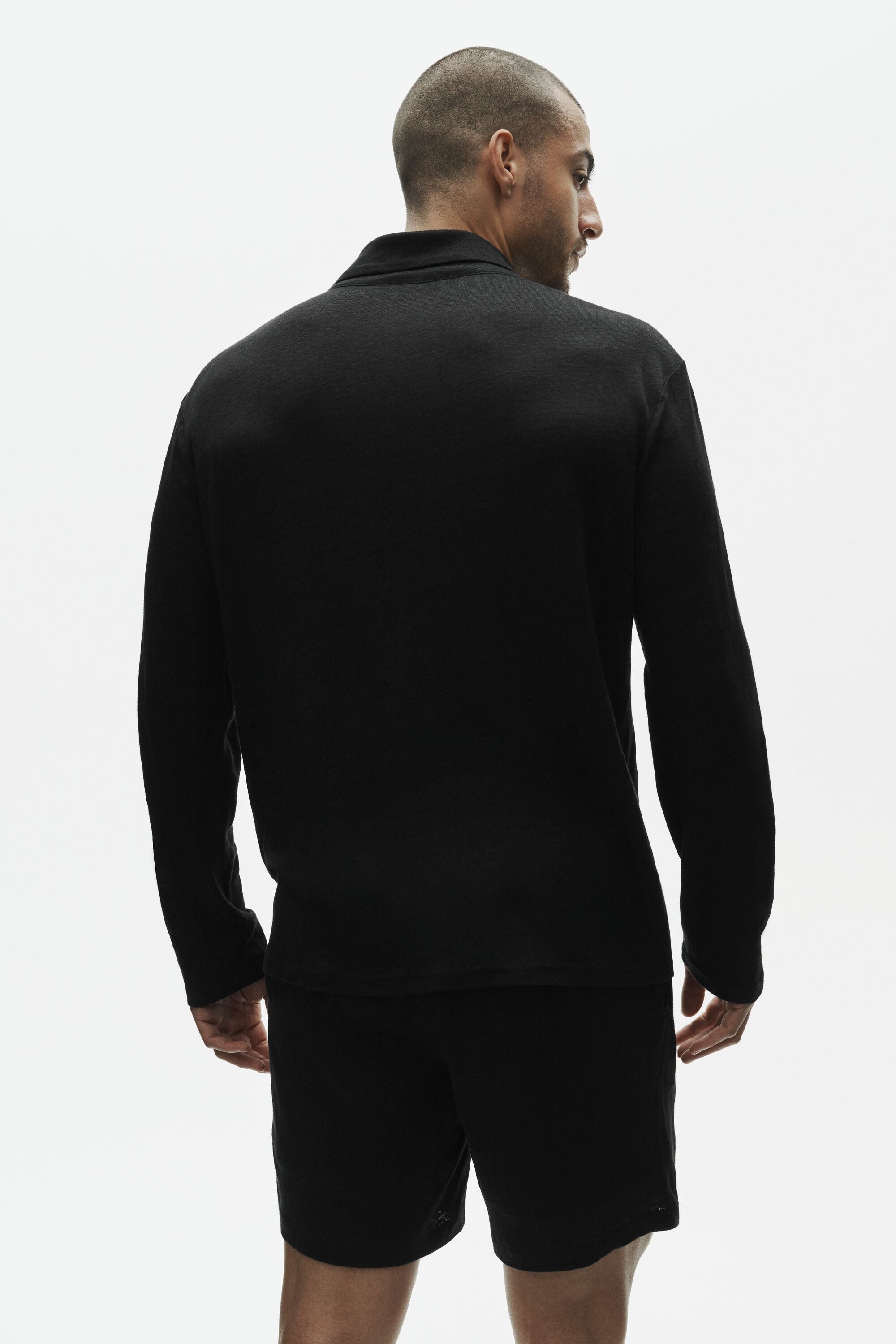 Linen Jersey Coastal Long Sleeve Button Up - Black image 4