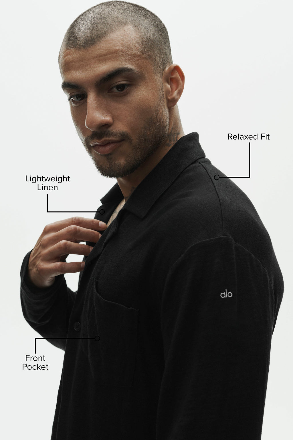 Linen Jersey Coastal Long Sleeve Button Up - Black image 2