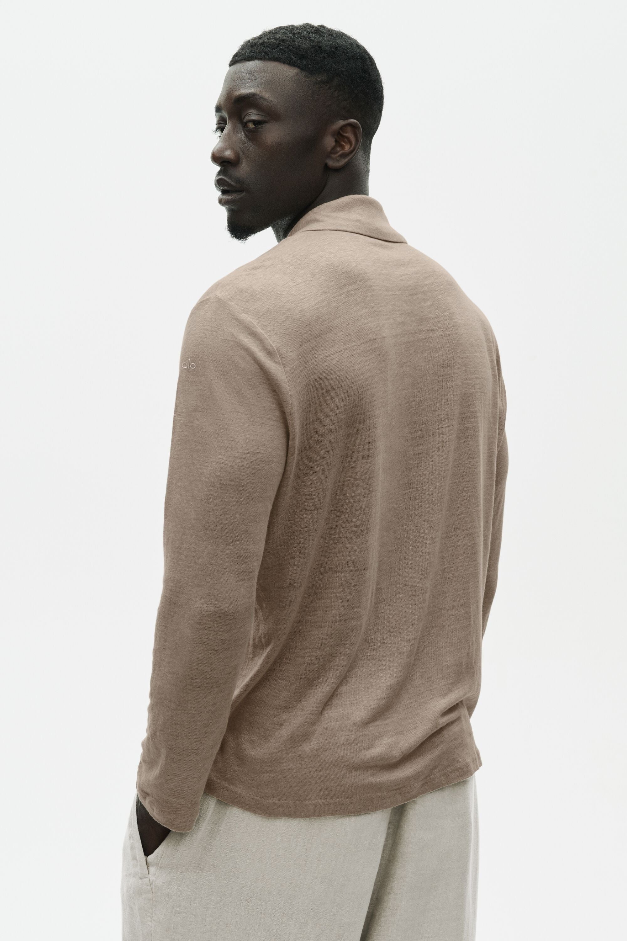 Linen Jersey Coastal Long Sleeve Button Up - Gravel image 4
