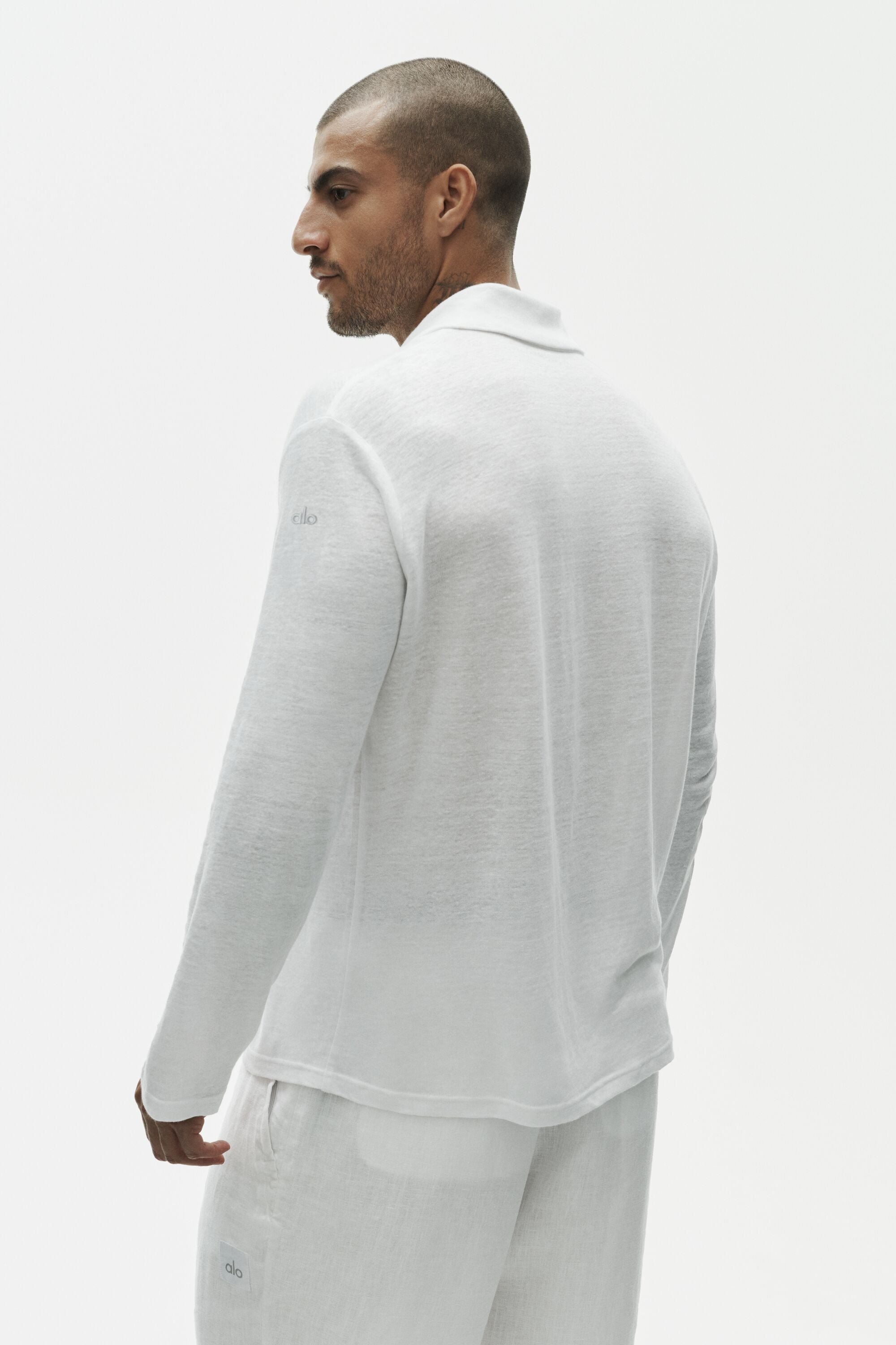 Linen Jersey Coastal Long Sleeve Button Up - White image 4