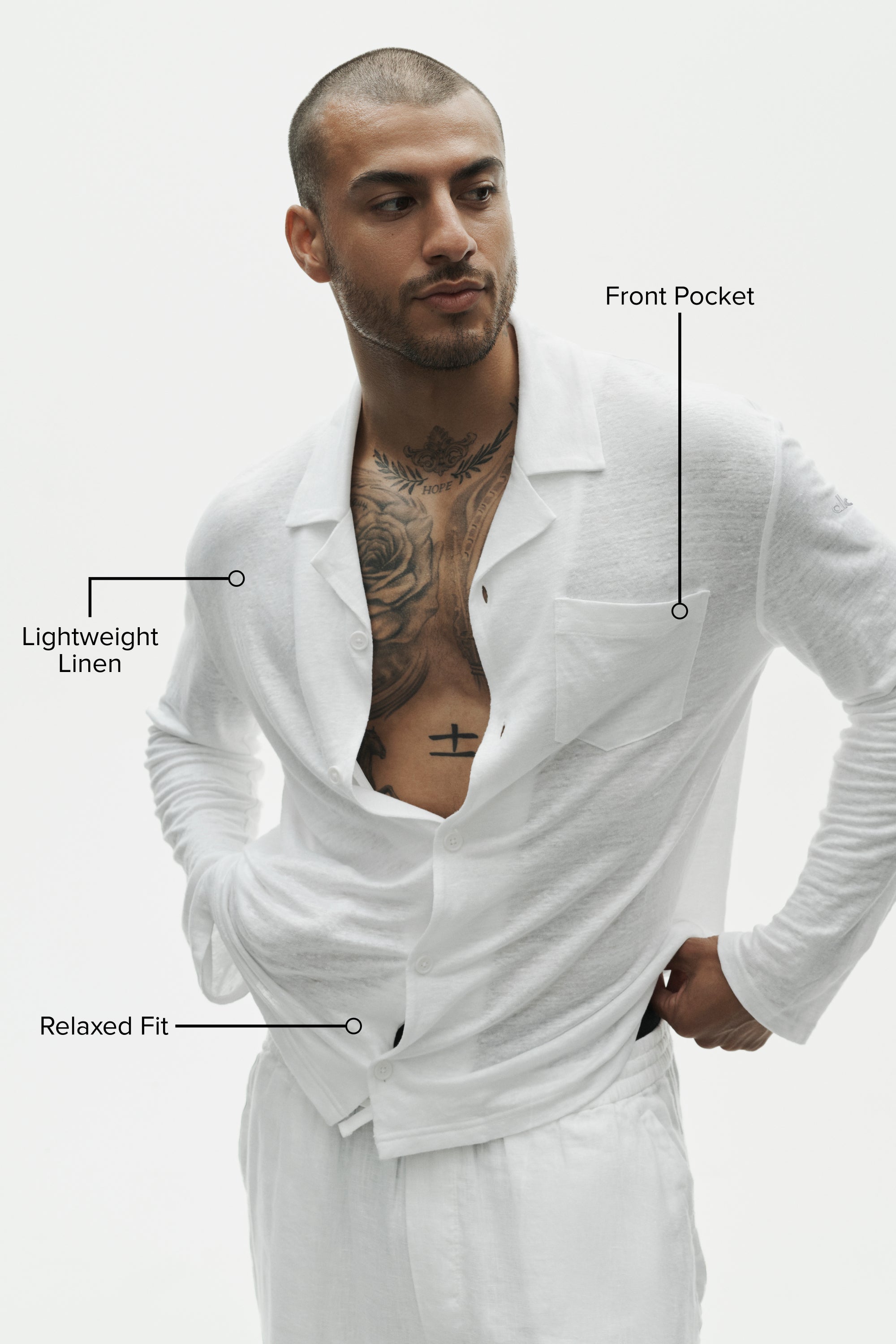 Linen Jersey Coastal Long Sleeve Button Up - White image 2