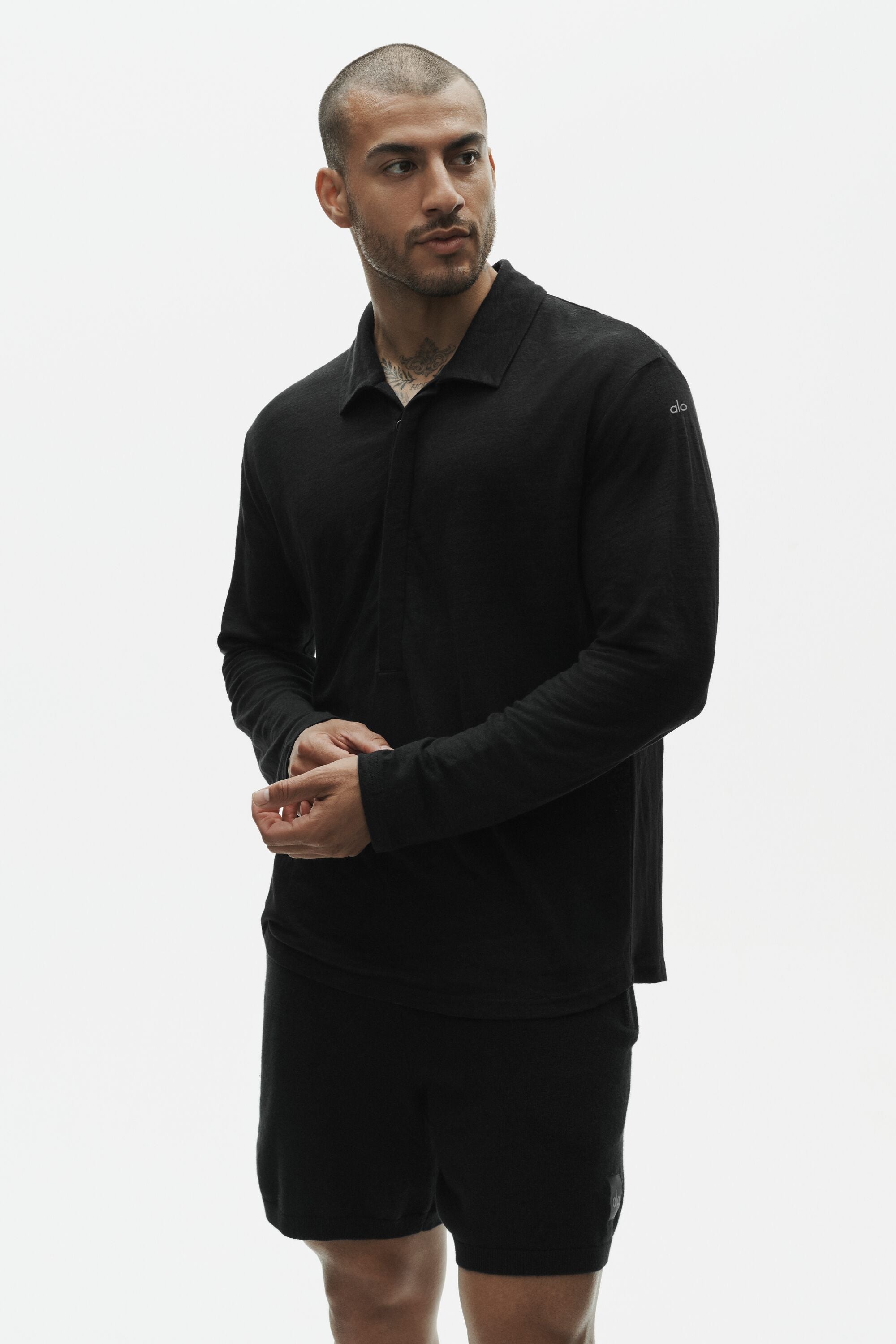Linen Jersey Coastal Long Sleeve Pullover - Black image 1