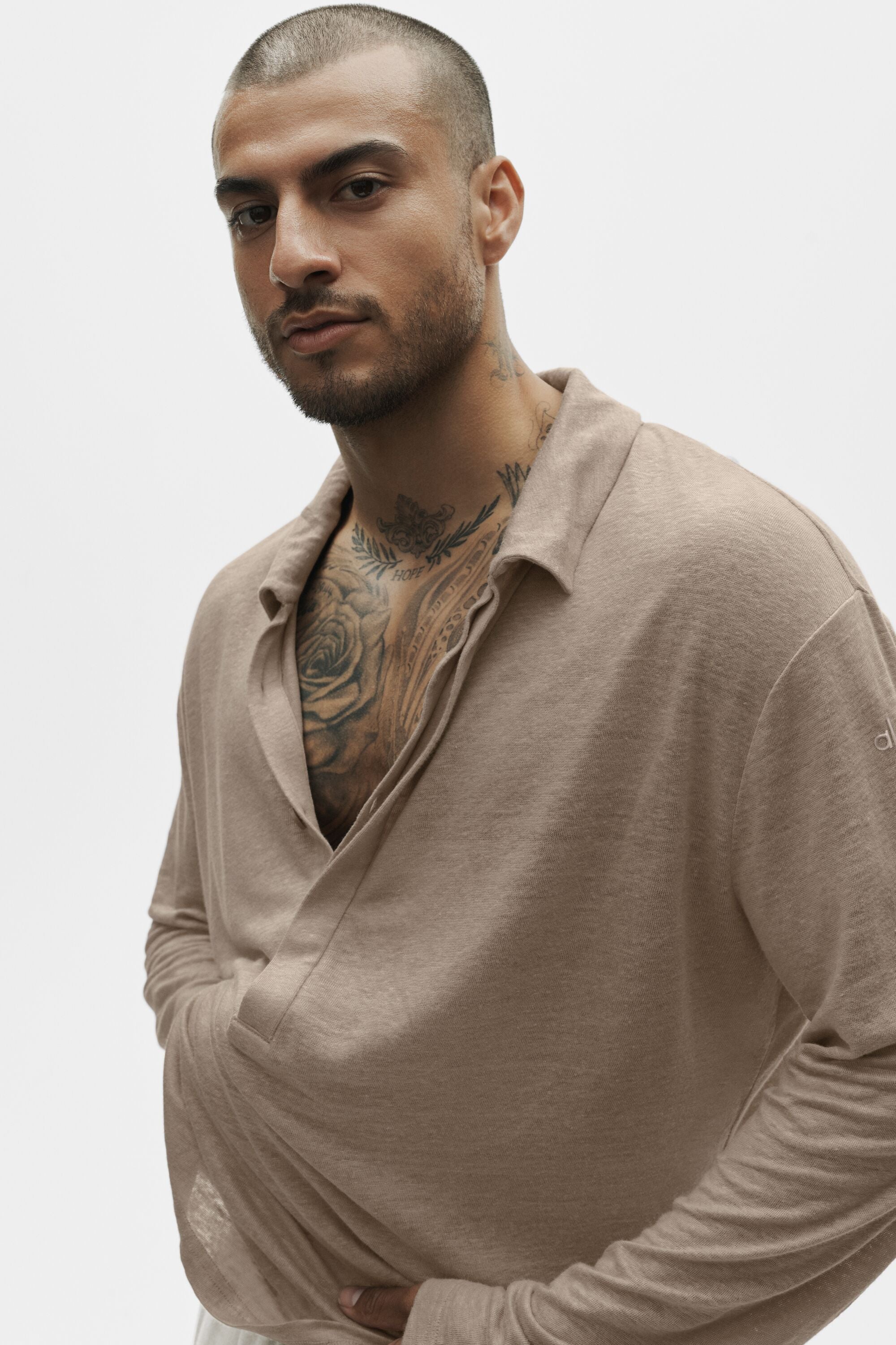 Linen Jersey Coastal Long Sleeve Pullover - Gravel image 3