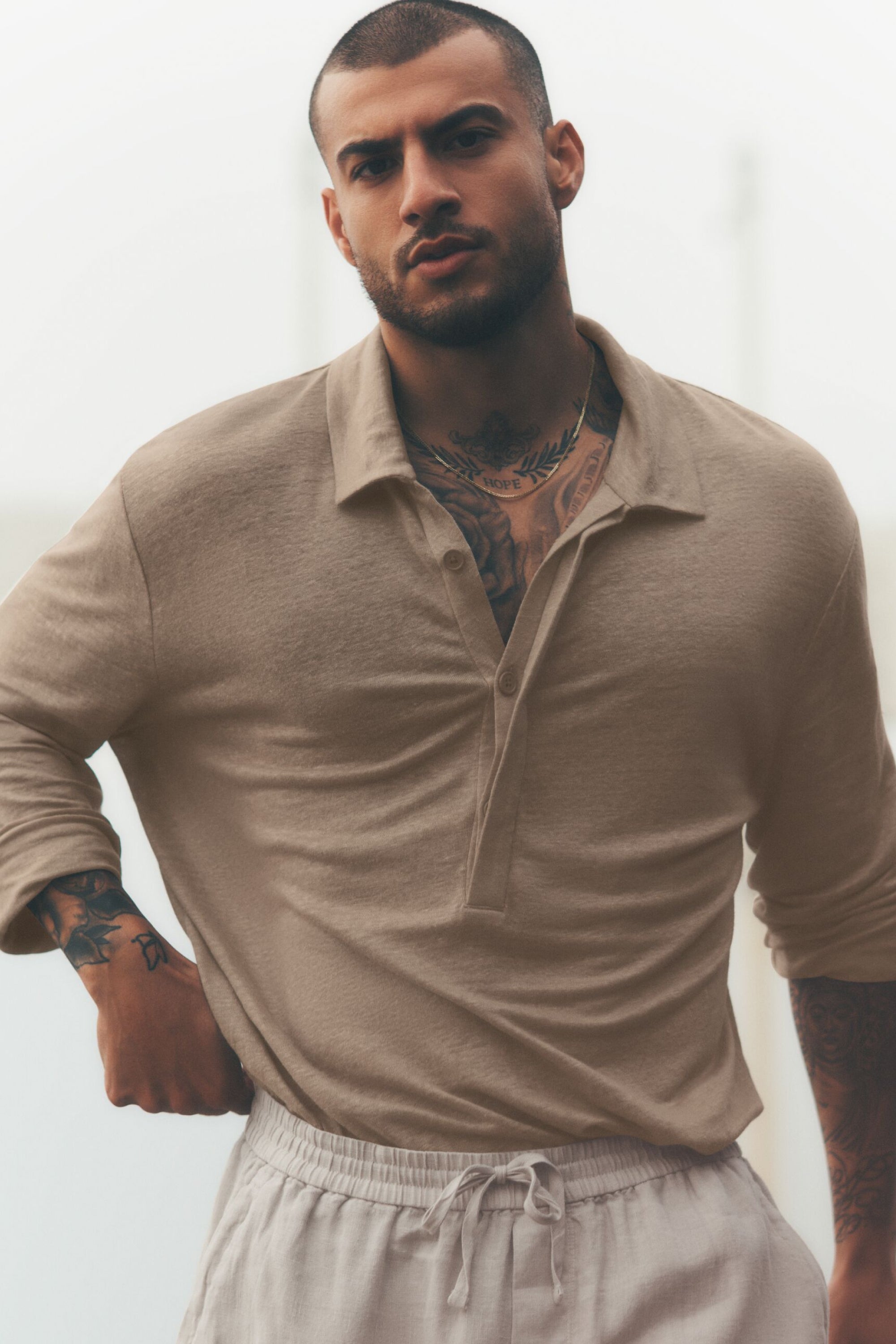 Linen Jersey Coastal Long Sleeve Pullover - Gravel image 1