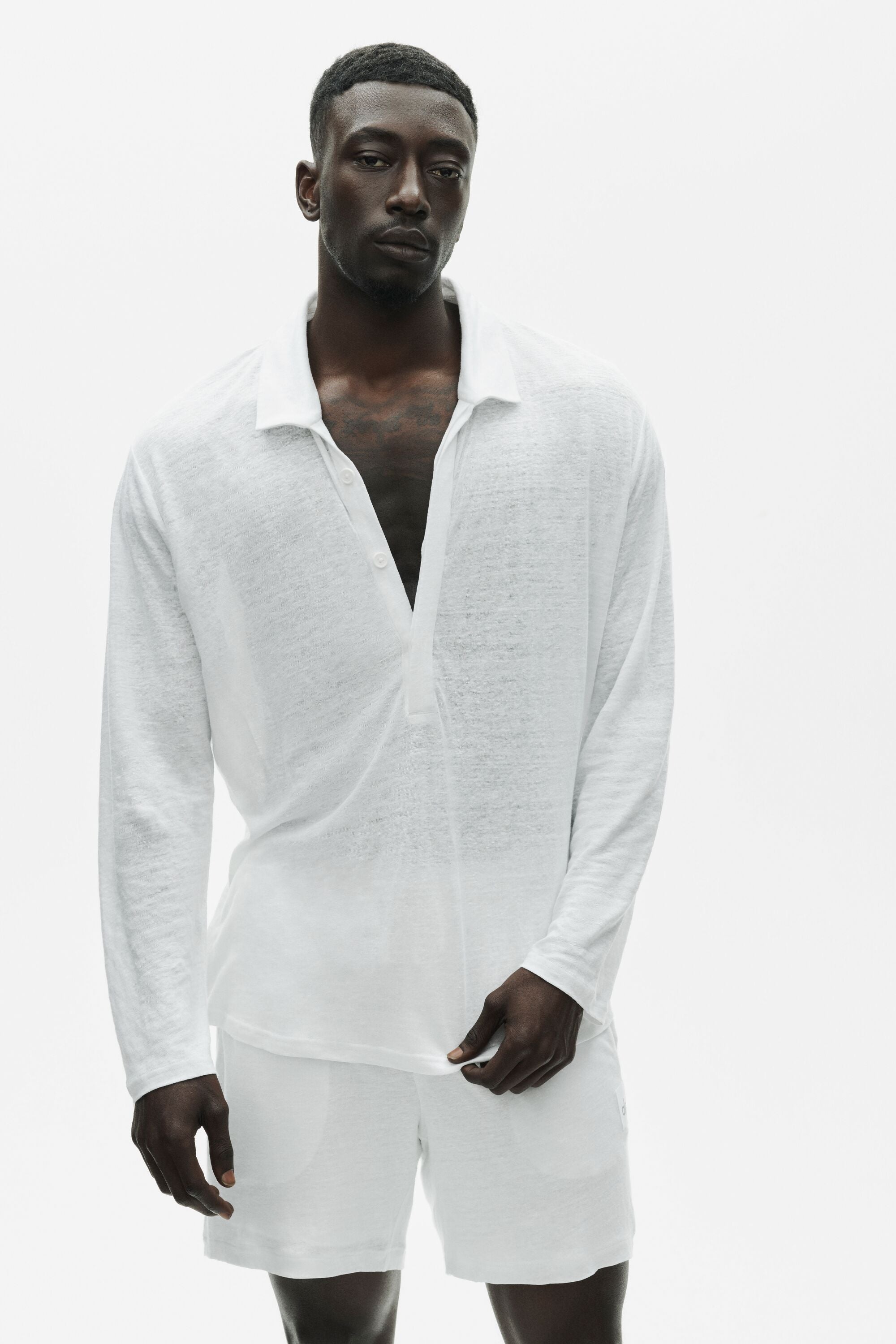 Linen Jersey Coastal Long Sleeve Pullover - White image 3