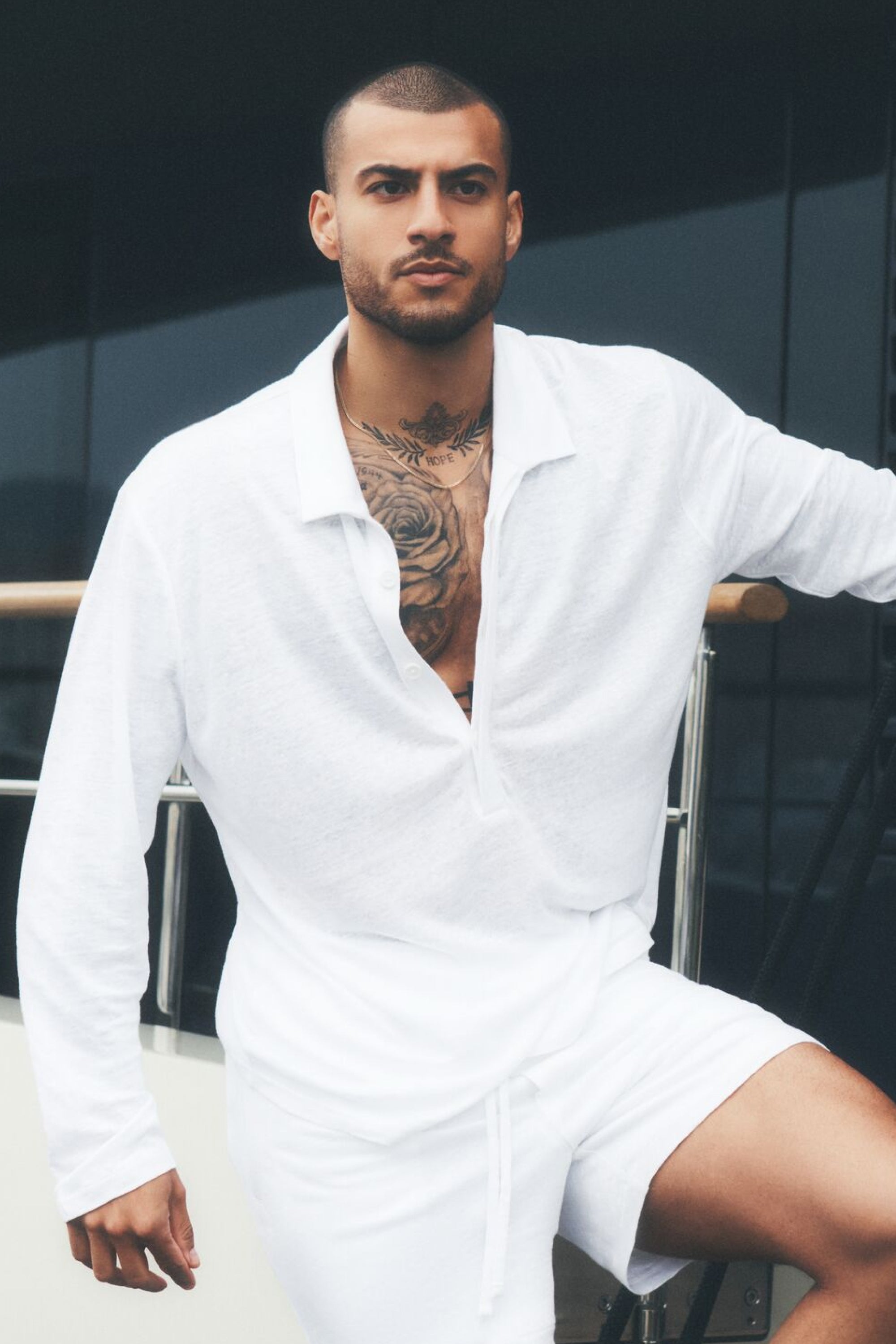 Linen Jersey Coastal Long Sleeve Pullover - White image 1