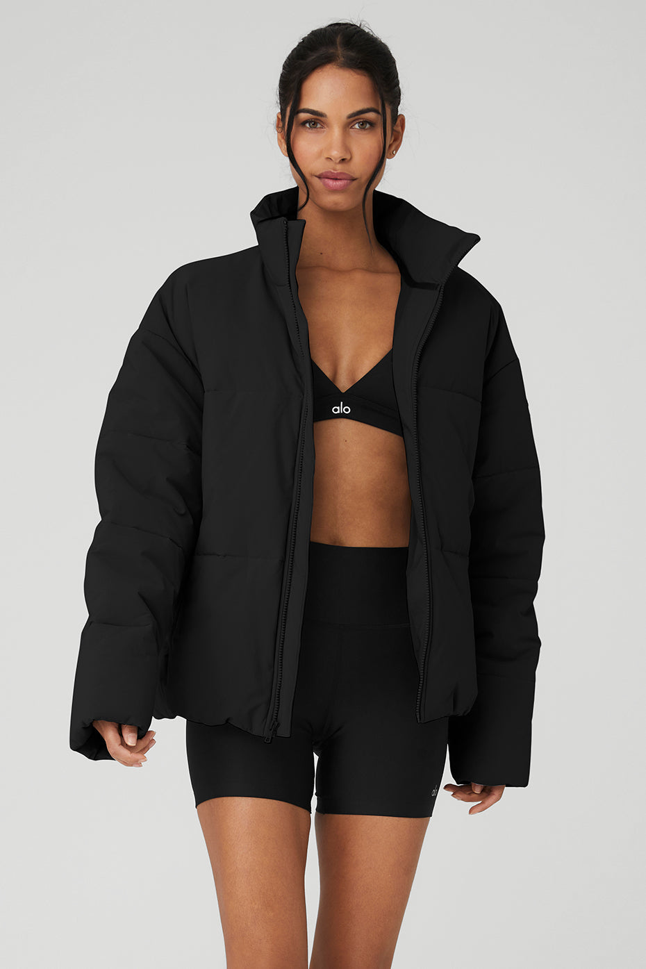 Stretch Woven Street Puffer - Black image 1
