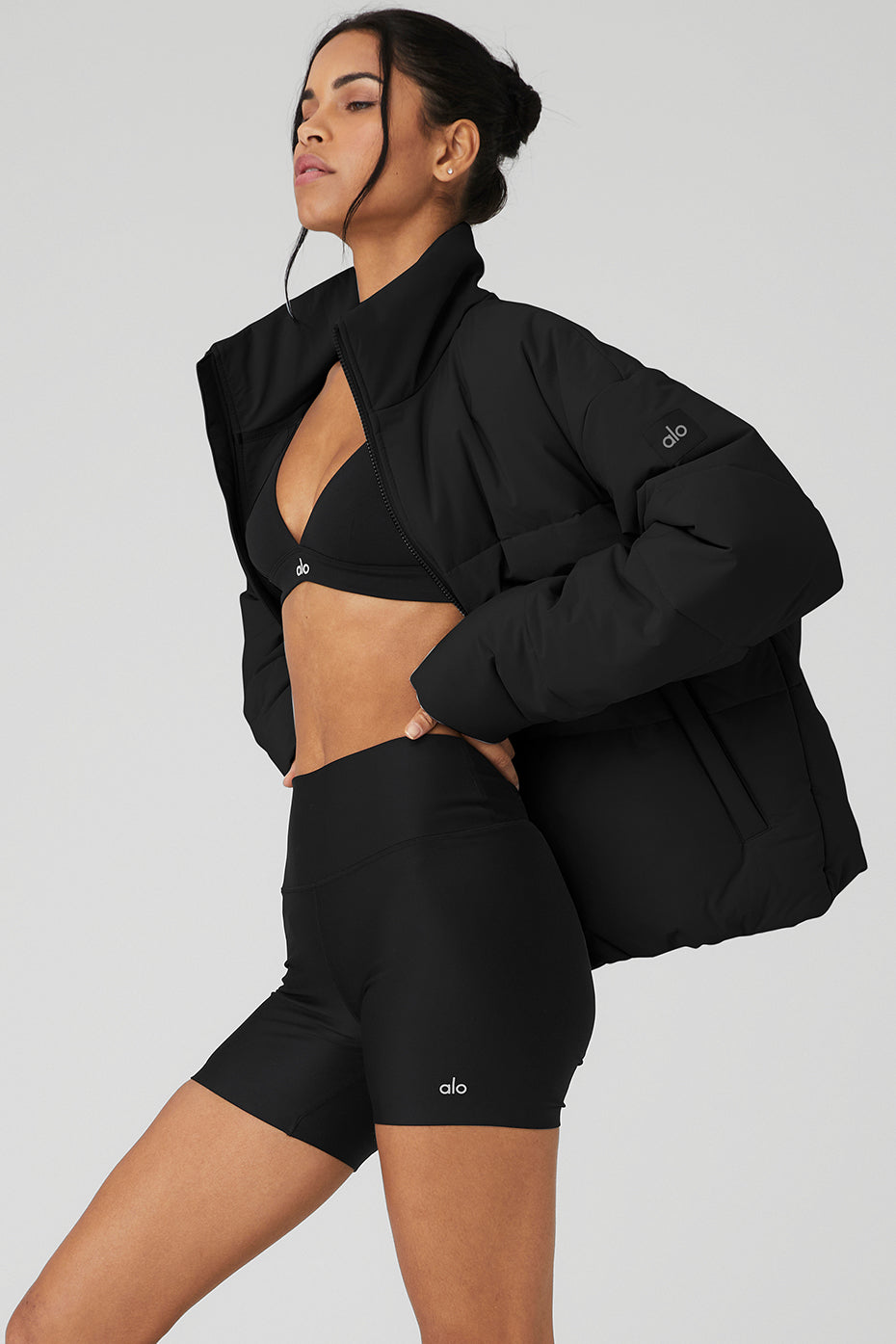 Stretch Woven Street Puffer - Black image 3