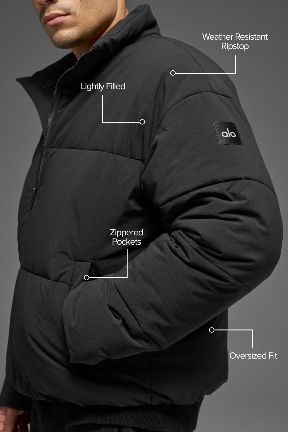 Stretch Woven Street Puffer - Black image 2