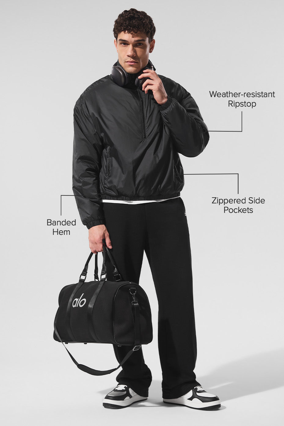 Latitude Light Weight 1/2 Zip Pullover Jacket - Black image 2