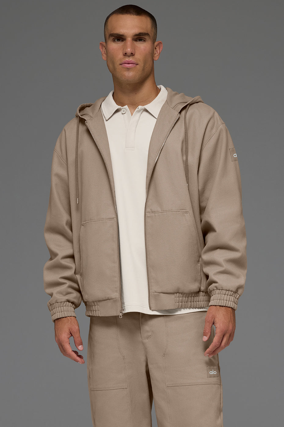 Cotton Canvas Full Zip Hoodie - Gravel image 3