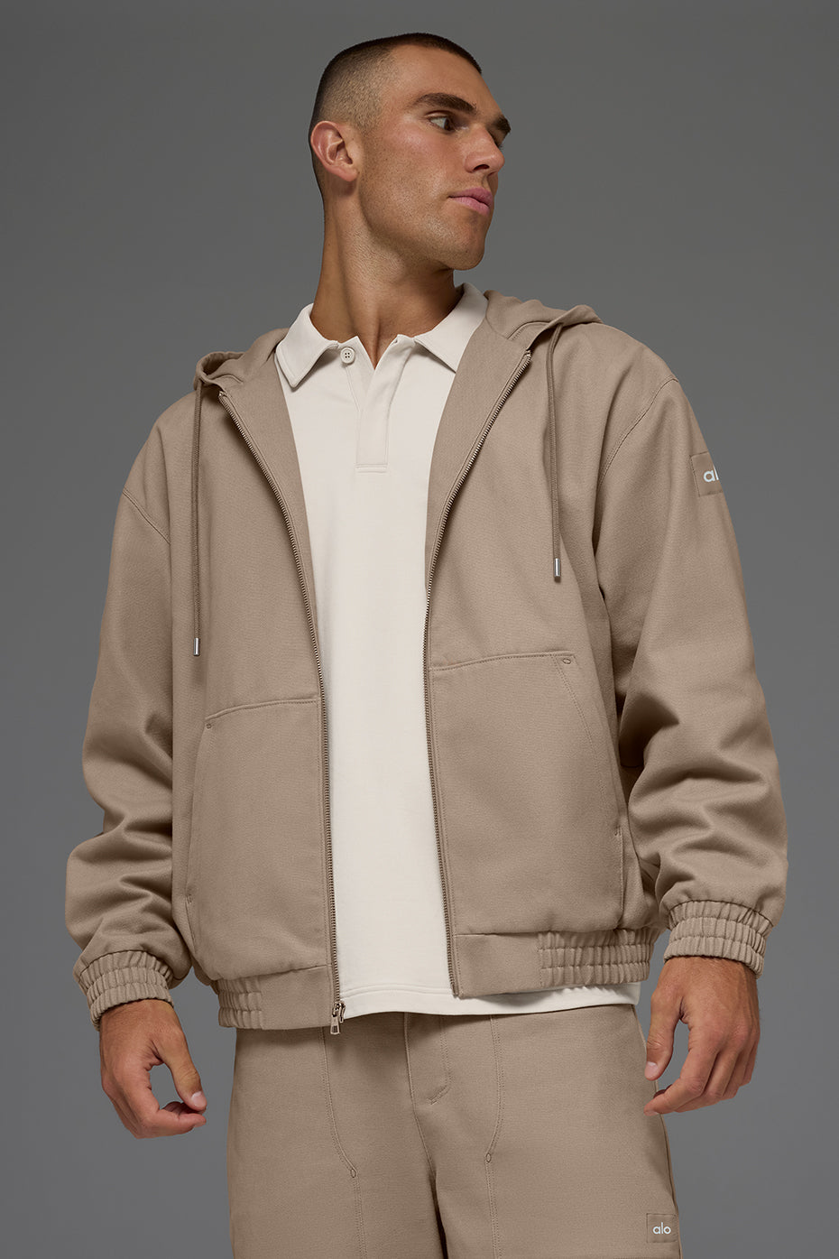 Cotton Canvas Full Zip Hoodie - Gravel image 6