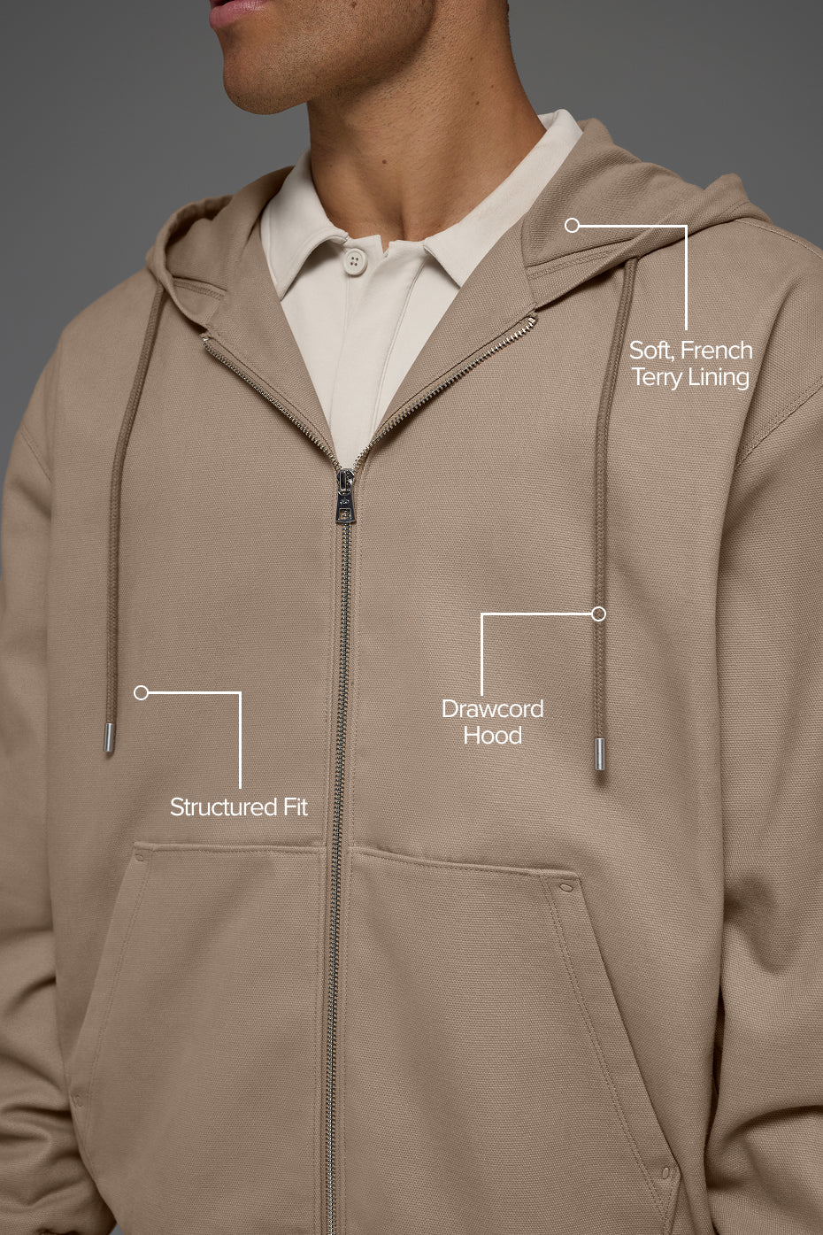 Cotton Canvas Full Zip Hoodie - Gravel image 2